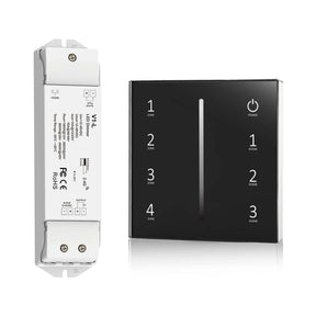 G.W.S. LED Black LED 12-48V DC Dimming Controller V1-L + 4 Zone Panel Remote Control 2*AAA Battery T21