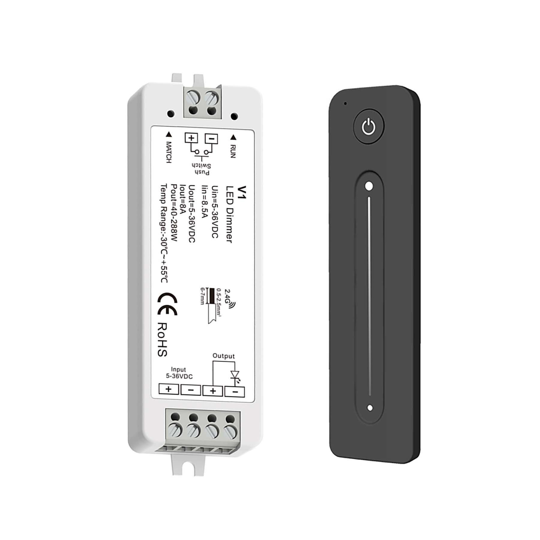G.W.S. LED Black LED 5-36V DC Dimming Controller V1 + 1 Zone Remote Control R11