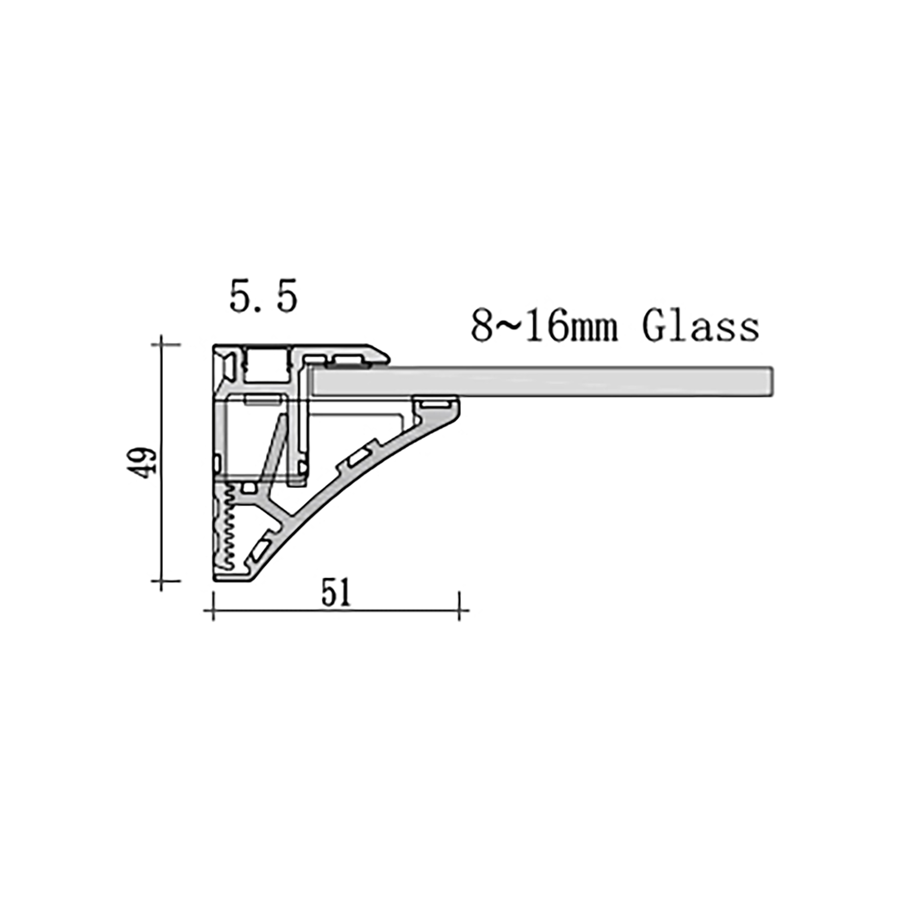 G.W.S. LED Glass Shelf LED Aluminium Profile 51x49mm (305)