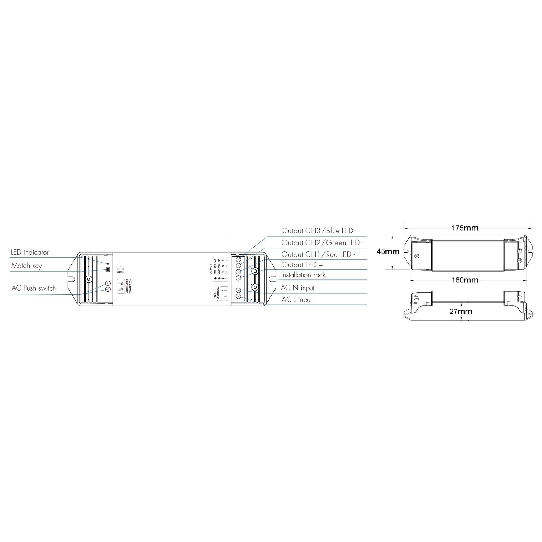 G.W.S. LED LED 100-240V AC Dimming/CCT/RGB Wifi Controller Tuya APP 2.4GHz RF S3(WT)