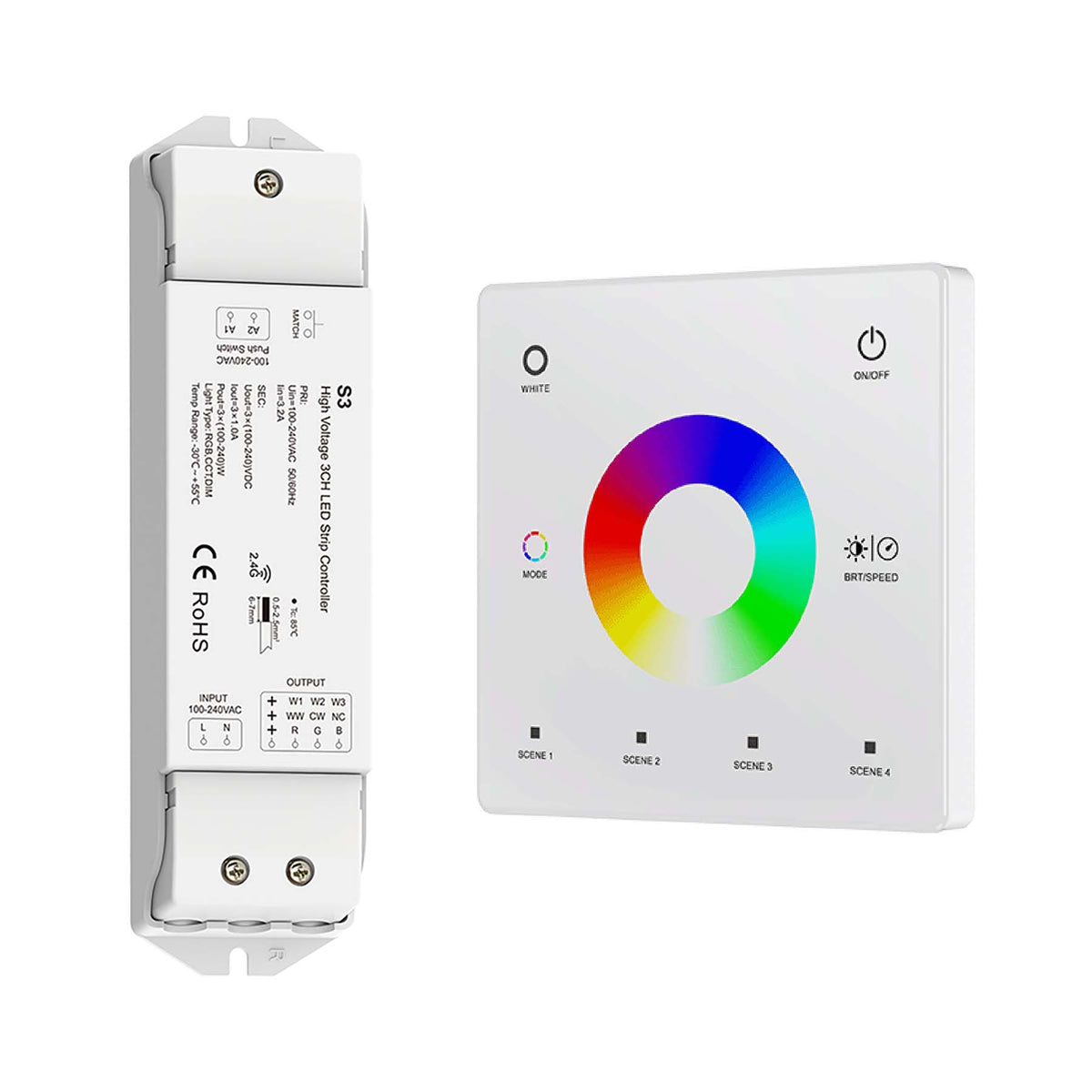 G.W.S. LED LED 100-240V AC RGB/RGBW Controller S3 + 1 Zone Panel Remote Control 1*CR2032 Battery TW4