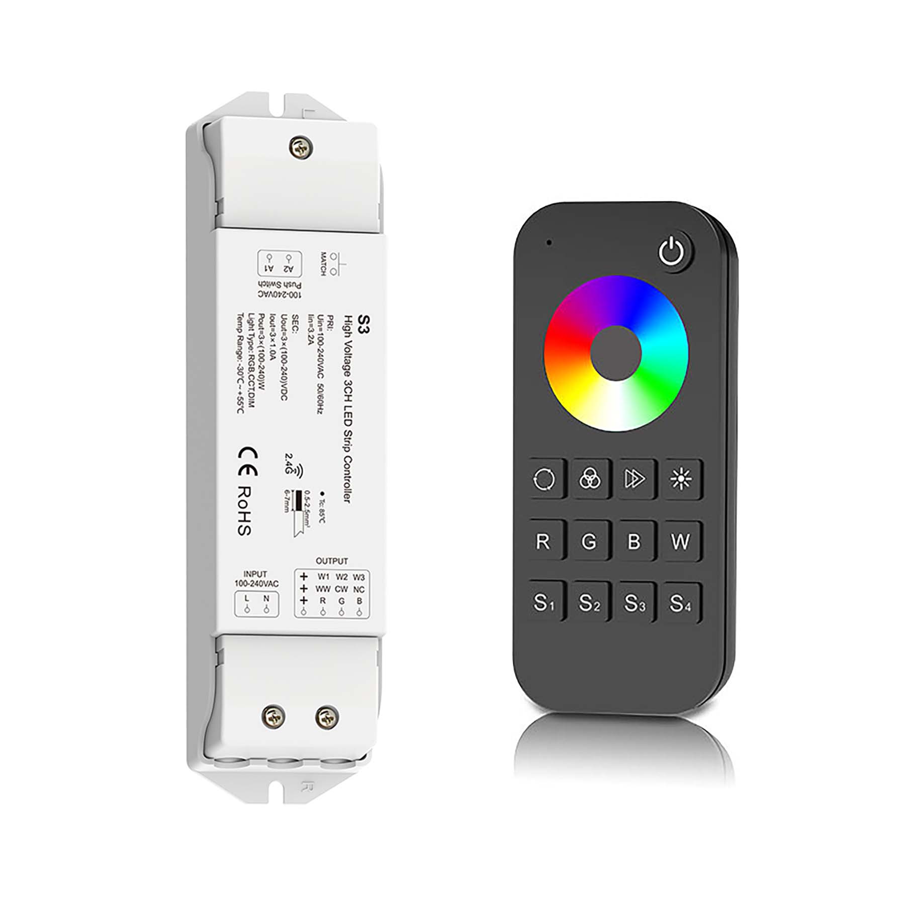 G.W.S. LED LED 100-240V AC RGB/RGBW Controller S3 + 1 Zone Remote Control RT4