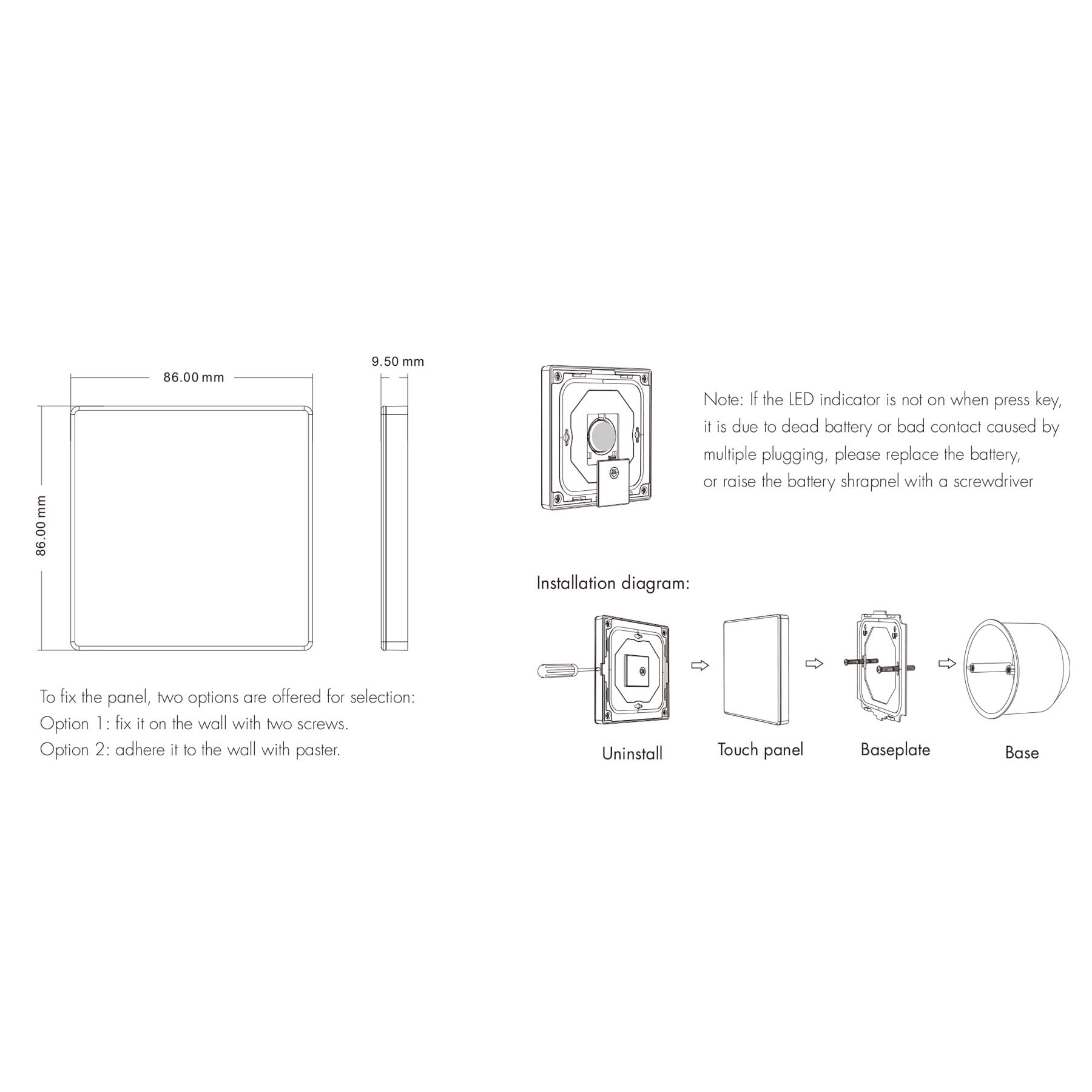 G.W.S. LED LED 12-24V DC CCT Controller V2 + 1 Zone Panel Remote Control 1*CR2032 Battery TW2