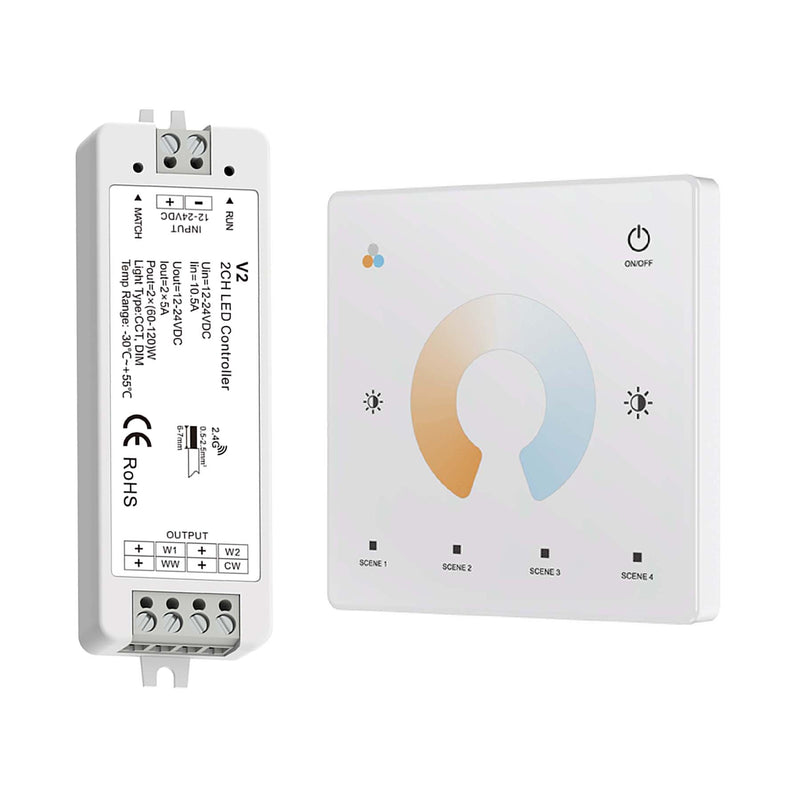 LED 12-24V DC Dimming/CCT Controller V2 + 1 Zone Panel Remote Control