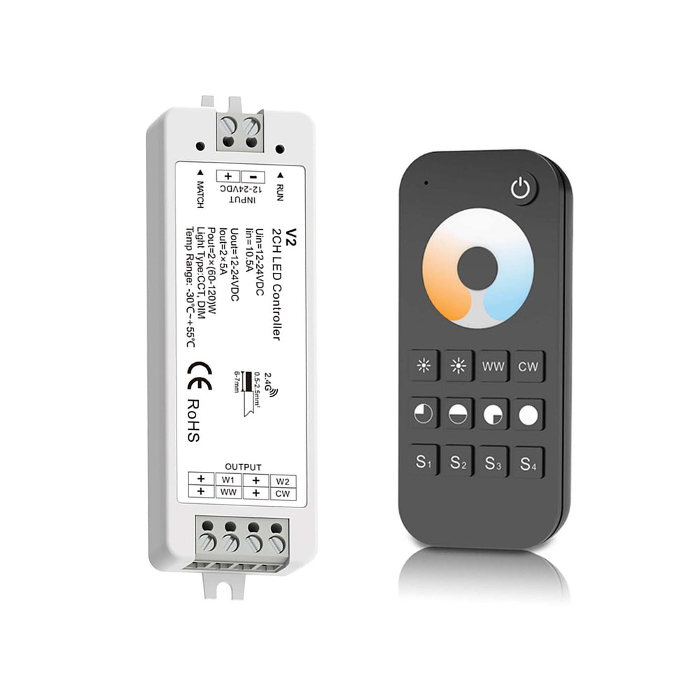 Led Cct Control LED 12-24V DC Dimming/CCT Controller V2 + 1 Zone Remote Control RT2