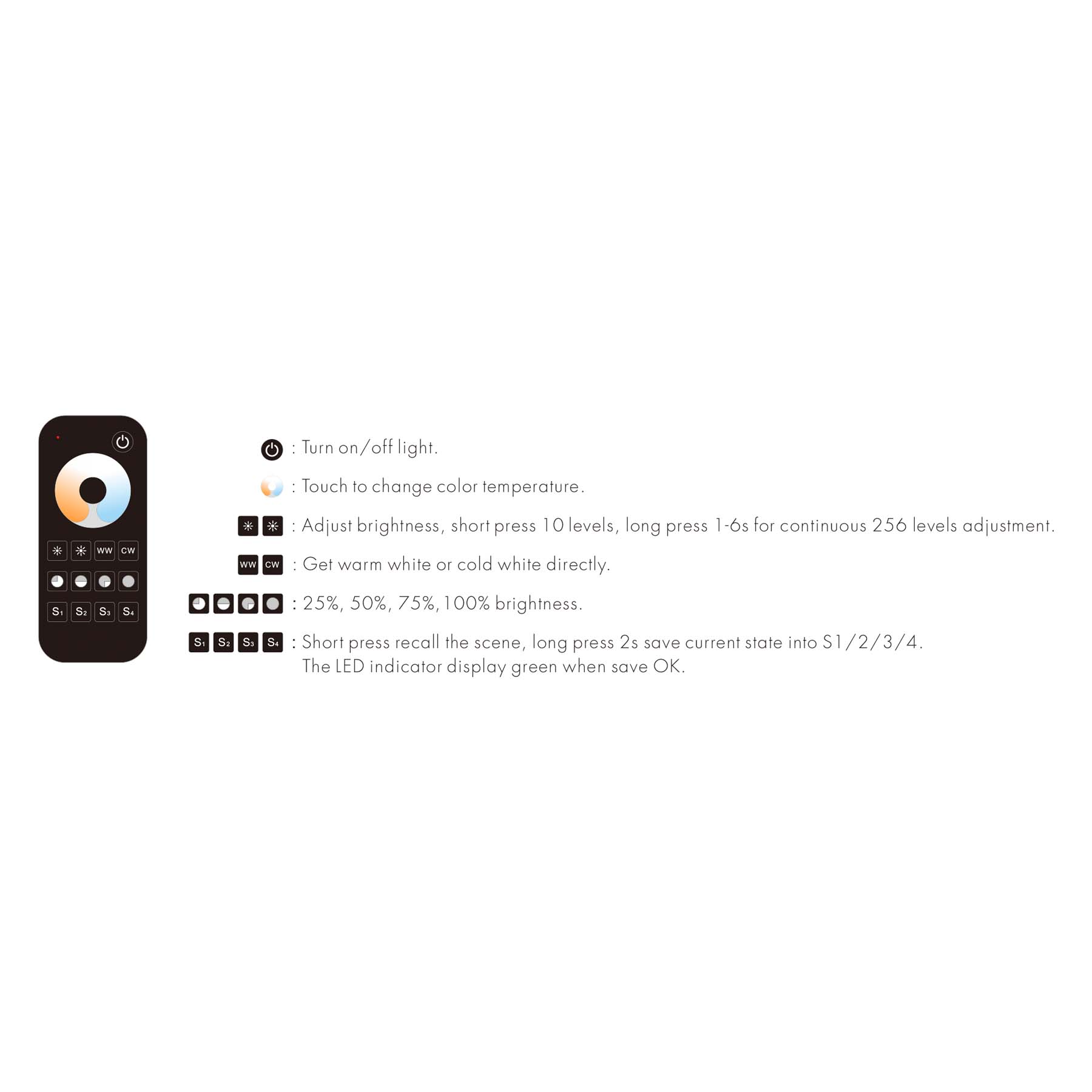 G.W.S. LED LED 12-24V DC CCT Controller V2 + 1 Zone Remote Control RT2