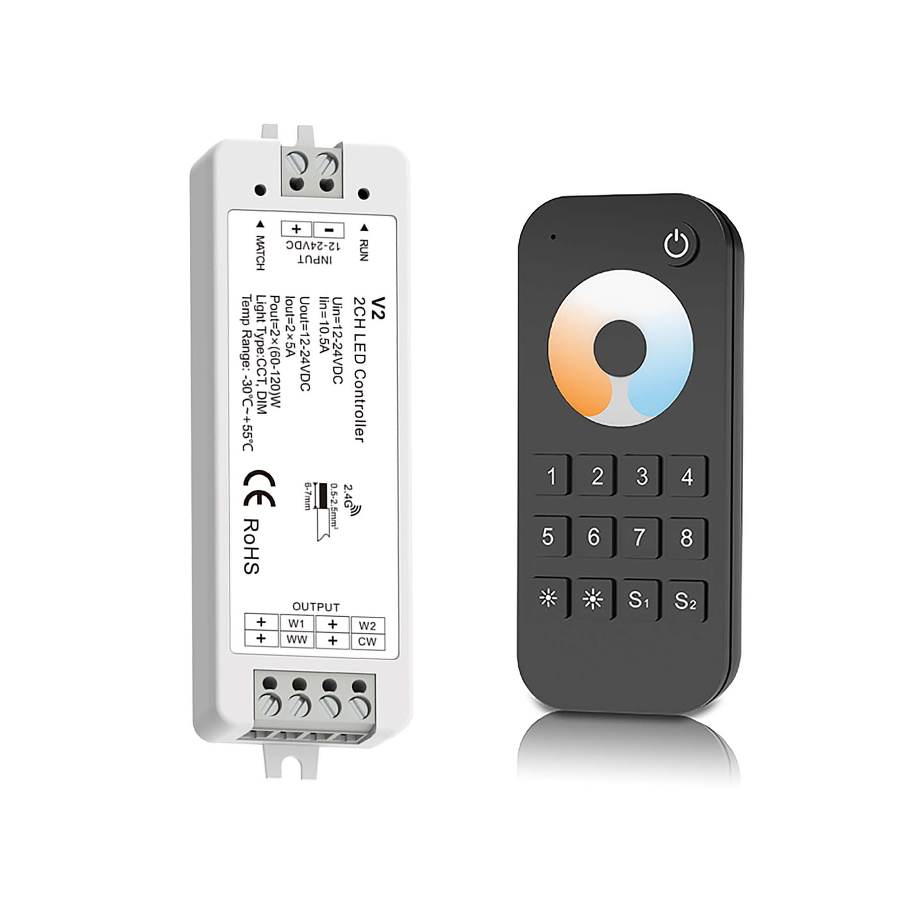 Program Led Remote Control LED 12-24V DC Dimming/CCT Controller V2 + 8 Zone Remote Control RT8C