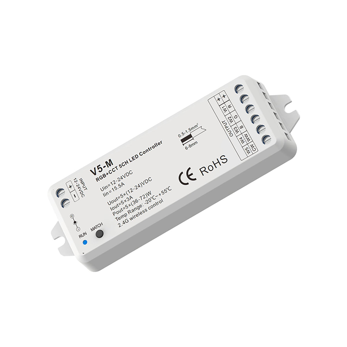 G.W.S. LED LED 12-24V DC RGB+CCT Controller V5-M + 1 Zone Remote Control RT5