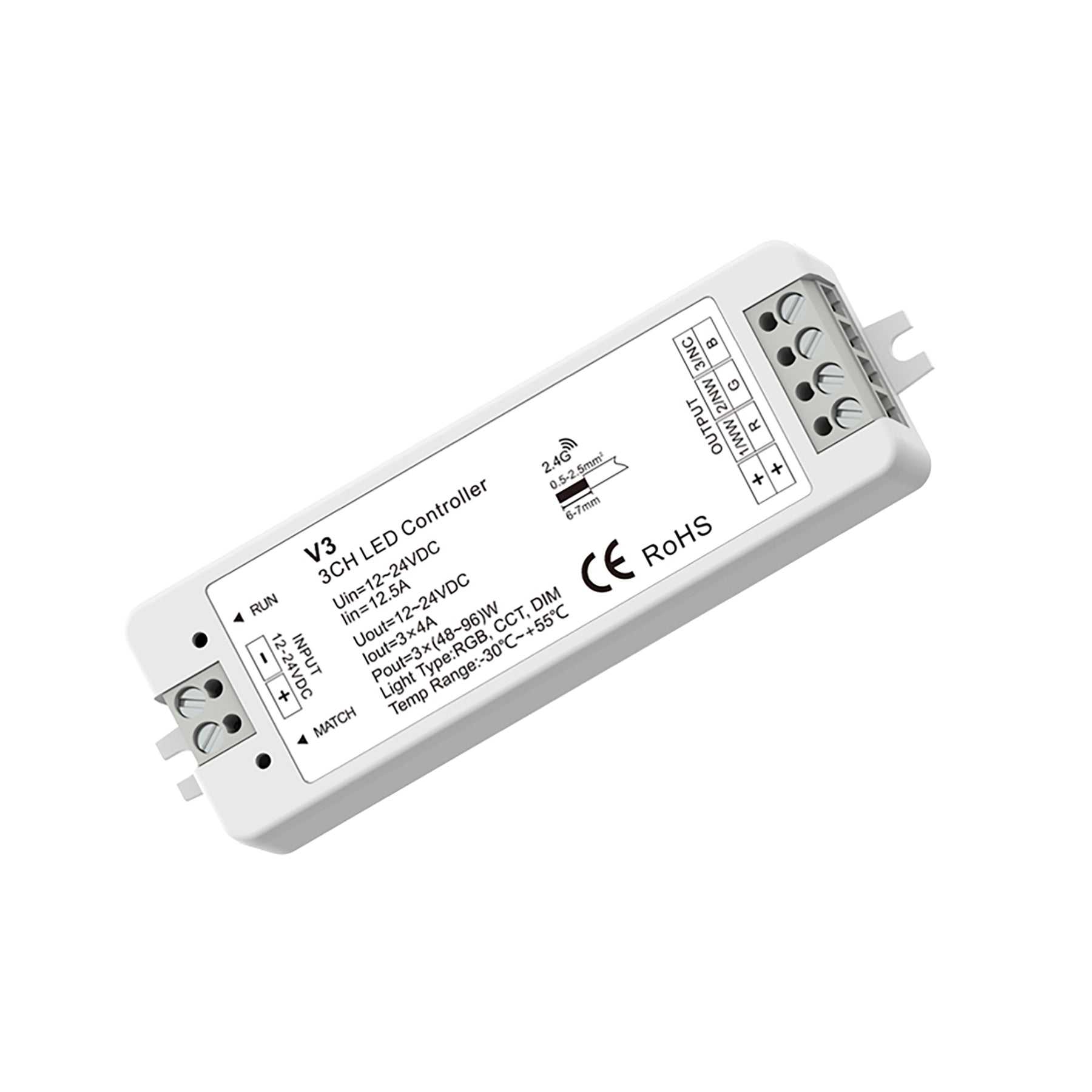 G.W.S. LED LED 12-24V DC RGB/RGBW Controller V3 + 4 Zone Panel Remote Control 2*AAA Battery T24