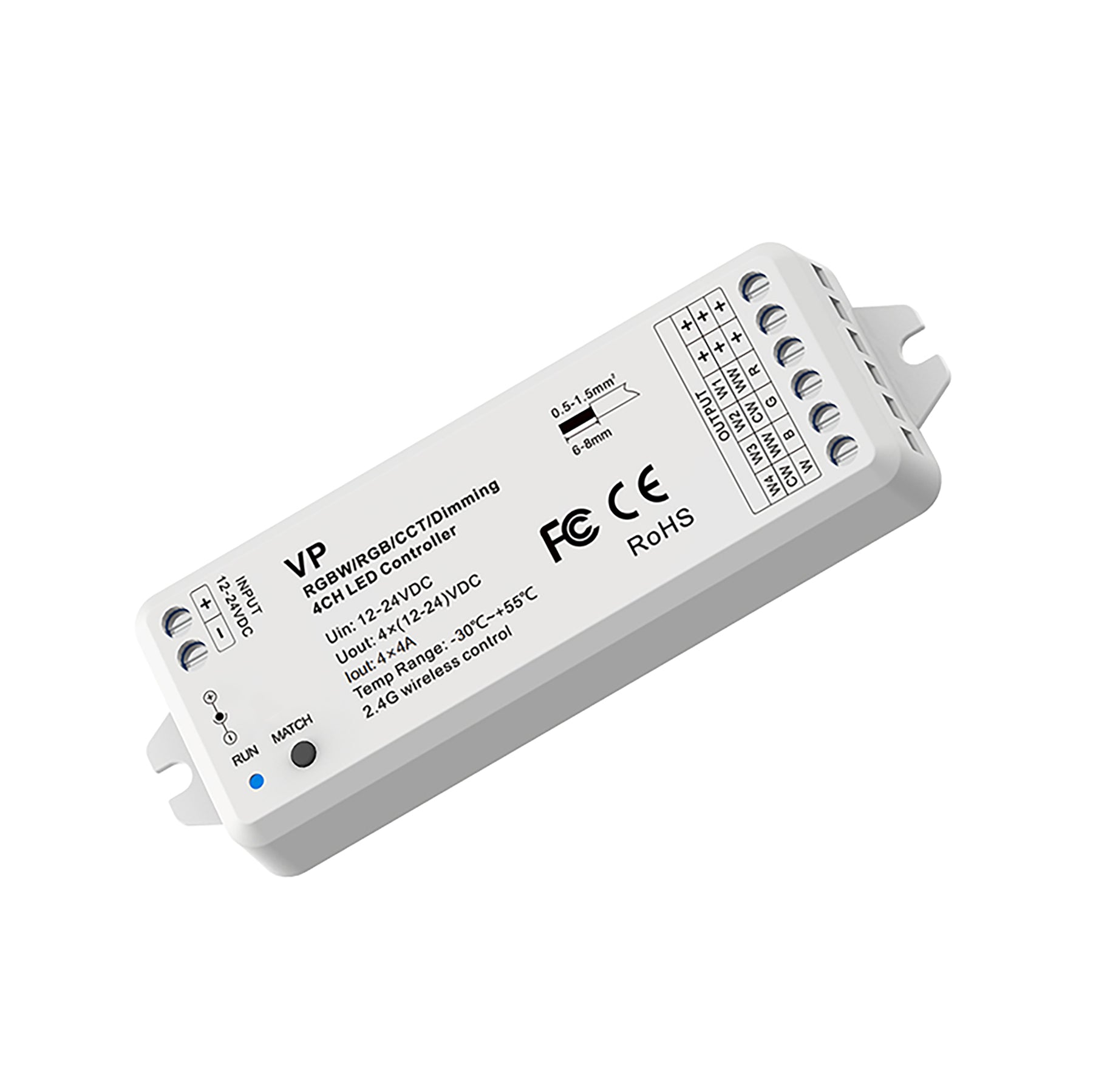 G.W.S. LED LED 12-24V DC RGB/RGBW Controller VP + 1 Zone Panel Remote Control 1*CR2032 Battery TW4
