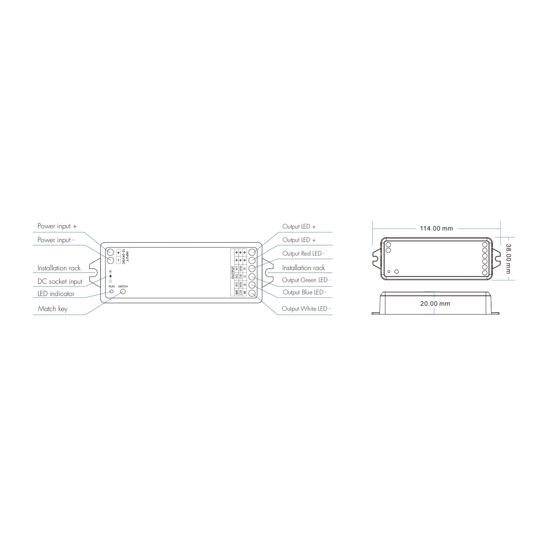 G.W.S. LED LED 12-24V DC RGB/RGBW Controller VP + 1 Zone Panel Remote Control 1*CR2032 Battery TW4