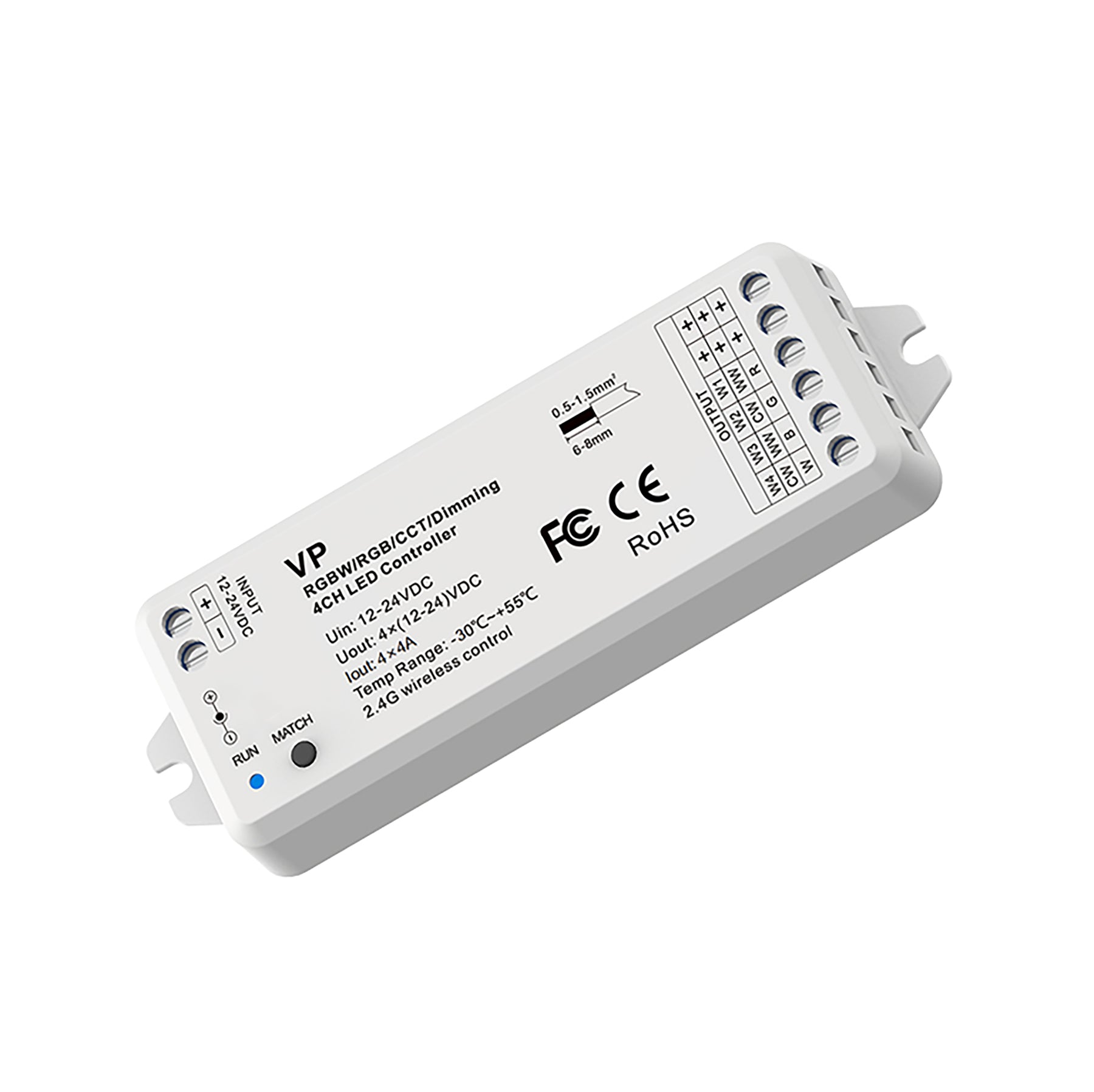 G.W.S. LED LED 12-24V DC RGB/RGBW Controller VP + 4 Zone Panel Remote Control 2*AAA Battery T24