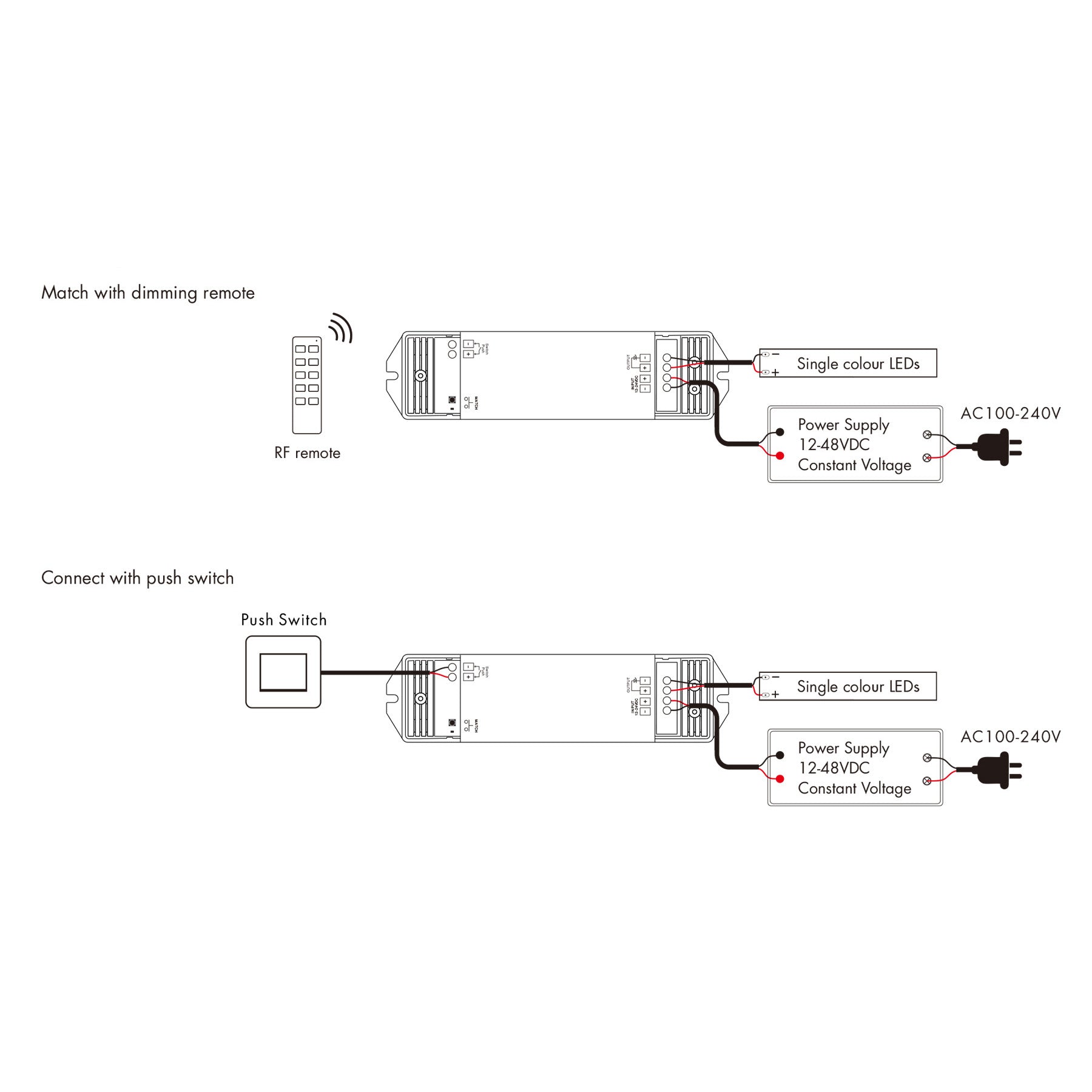 G.W.S. LED LED 12-48V DC Dimming Controller 1CH*15A 2.4GHz RF V1-L