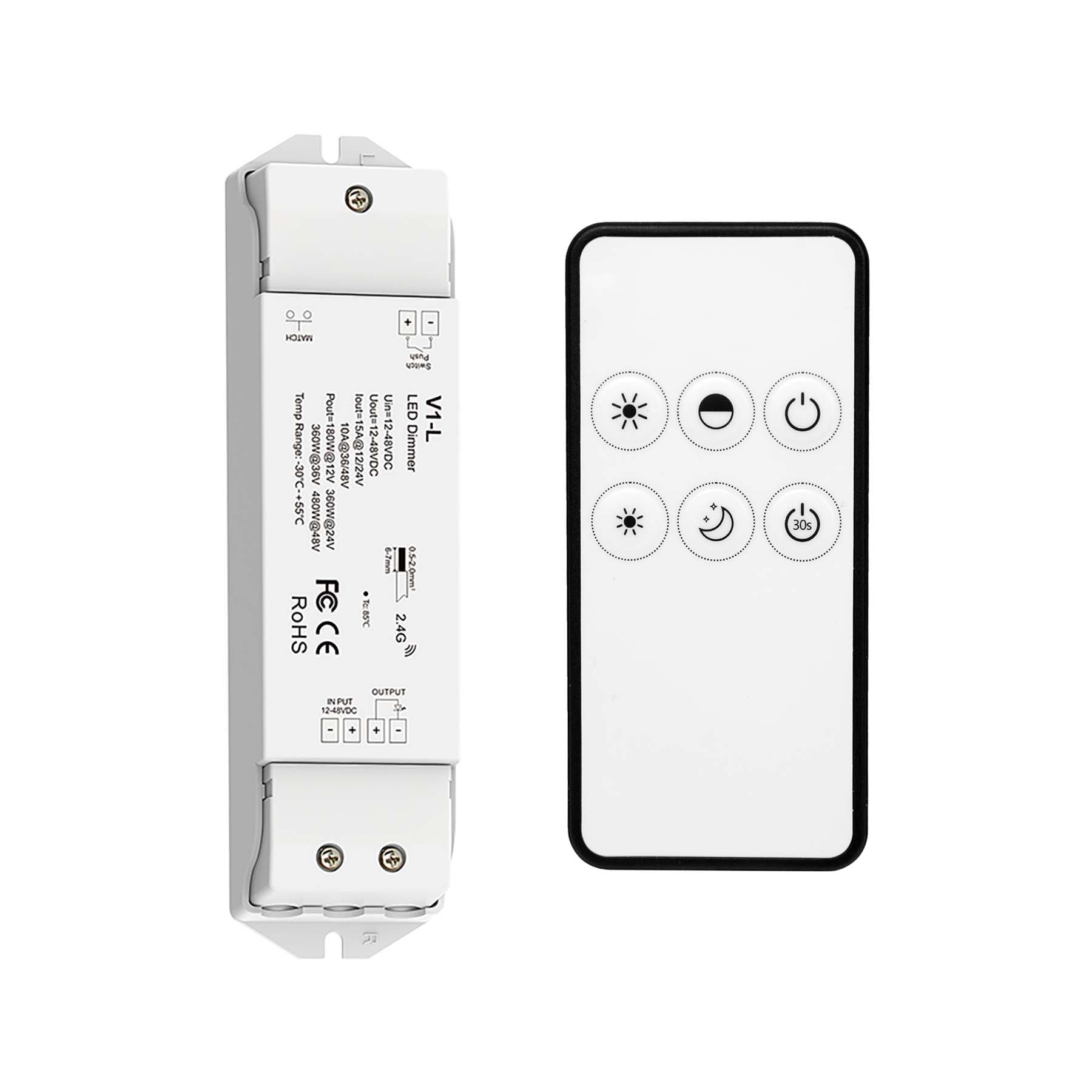 LED 12-48V DC Dimming Controller V1-L + 1 Zone Remote Control RM1