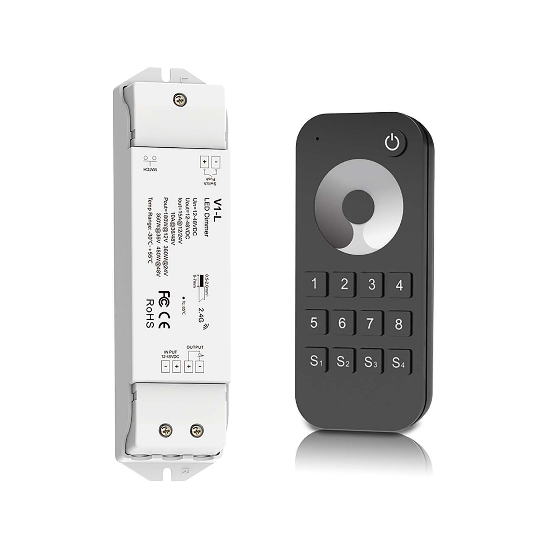 G.W.S. LED LED 12-48V DC Dimming Controller V1-L + 8 Zone Remote Control RT8