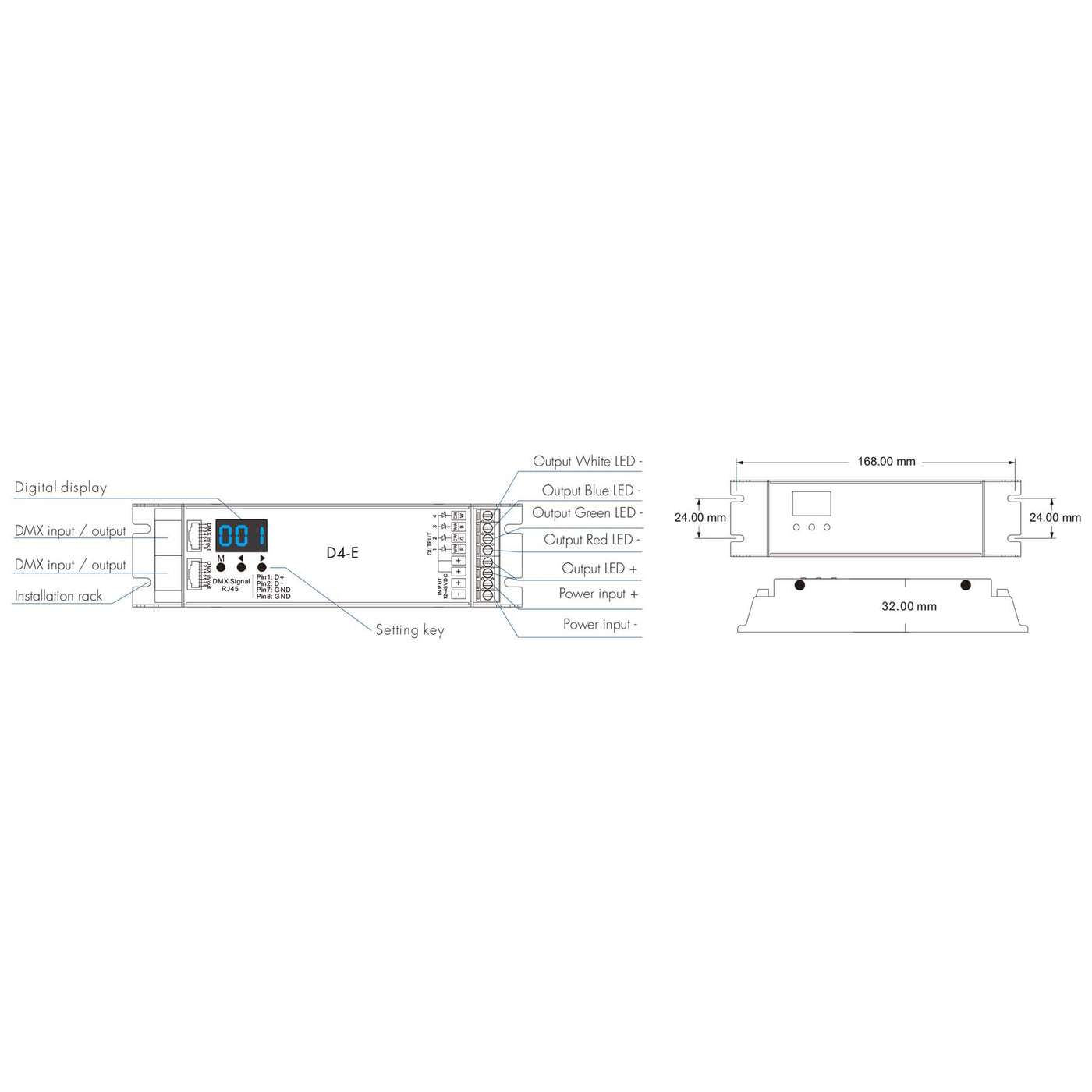 LED 12-48V DC DMX Decoder 4CH*8A D4-E