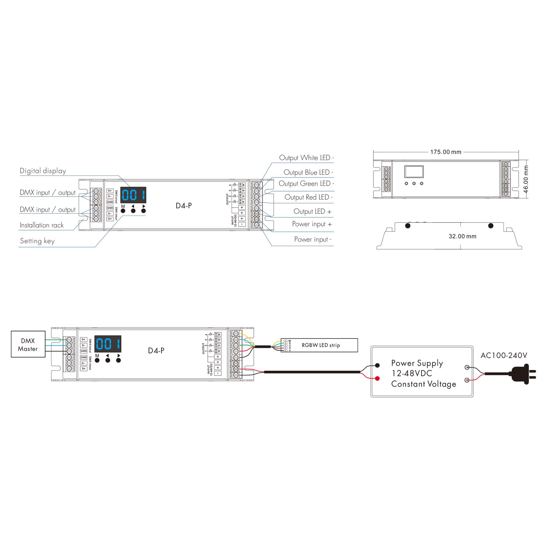 G.W.S. LED LED 12-48V DC DMX Decoder 4CH*8A D4-P