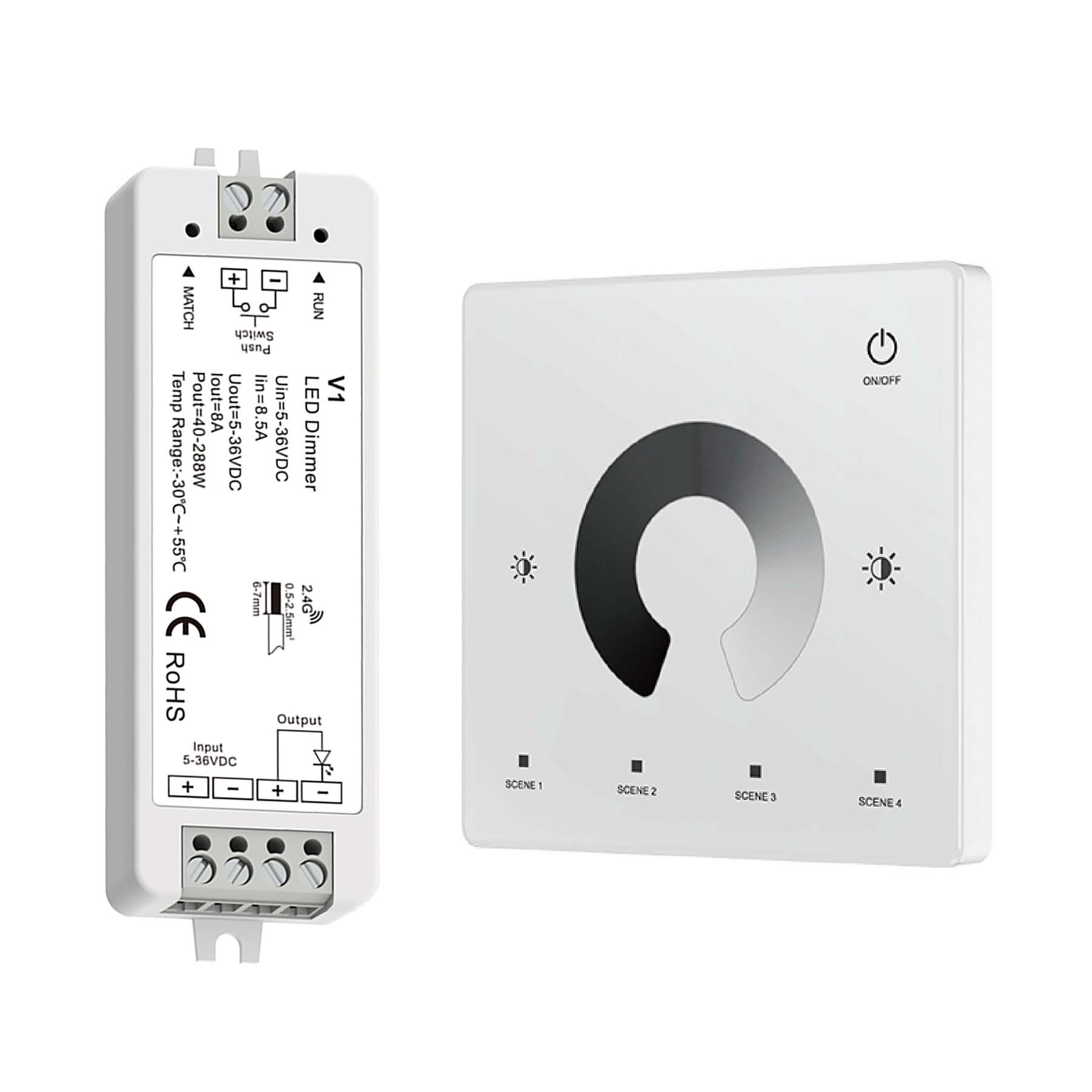 G.W.S. LED LED 5-36V DC Dimming Controller V1 + 1 Zone Panel Remote Control 1*CR2032 Battery TW1
