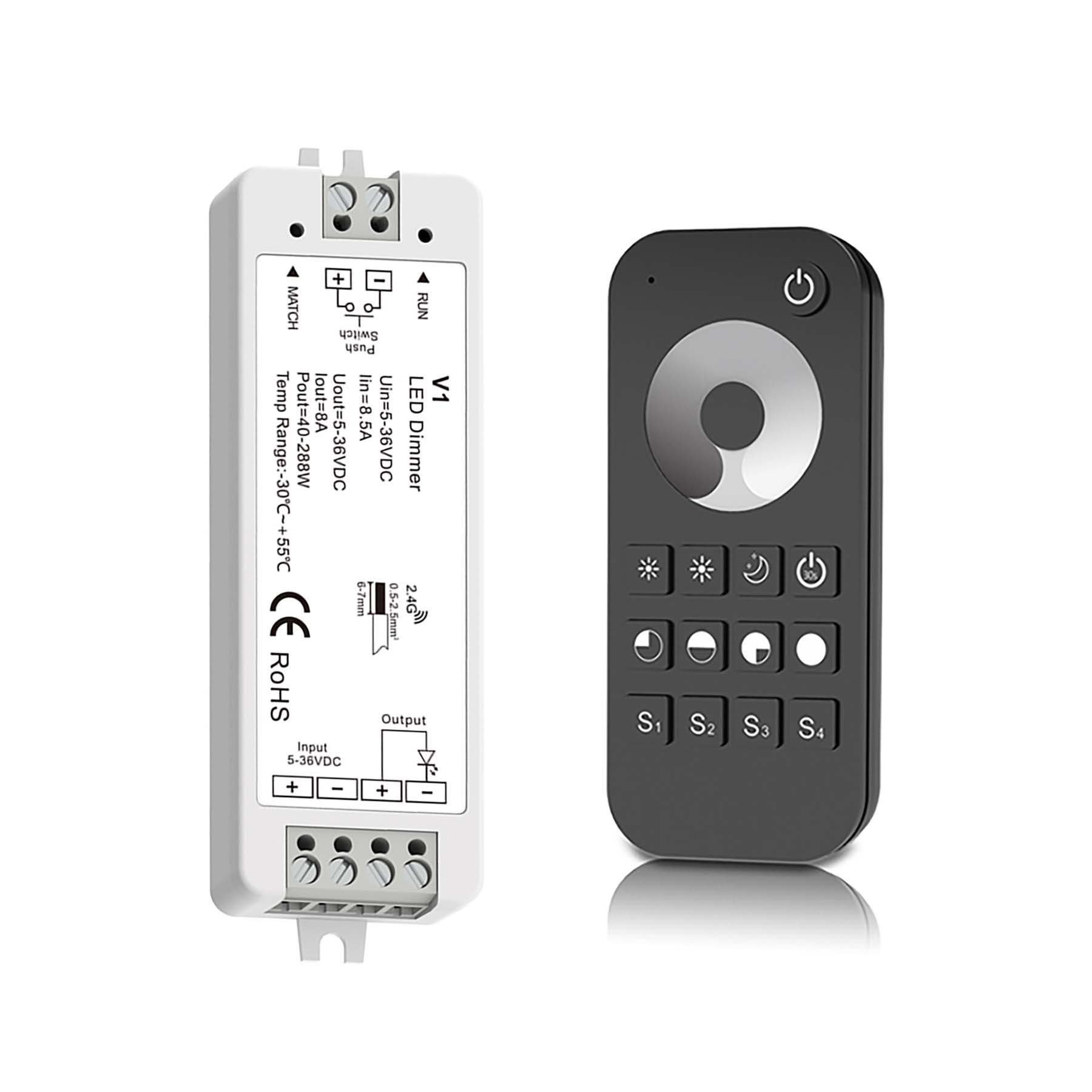 G.W.S. LED LED 5-36V DC Dimming Controller V1 + 1 Zone Remote Control RT1
