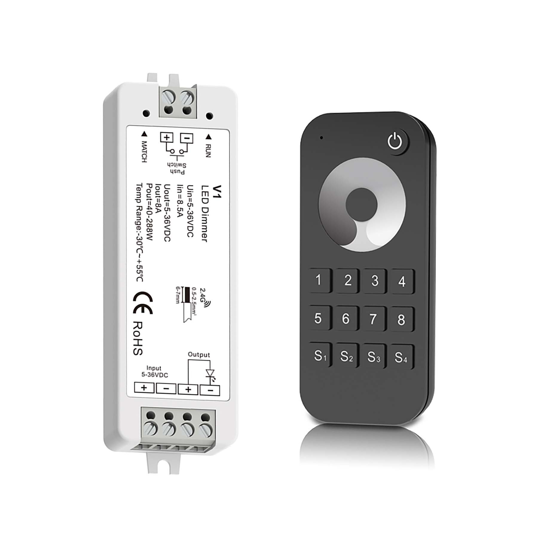 G.W.S. LED LED 5-36V DC Dimming Controller V1 + 8 Zone Remote Control RT8
