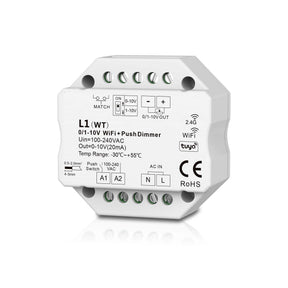 G.W.S. LED LED AC100-240V 0/1-10V Wifi Push Dimmer Tuya APP 2.4GHz RF L1(WT)
