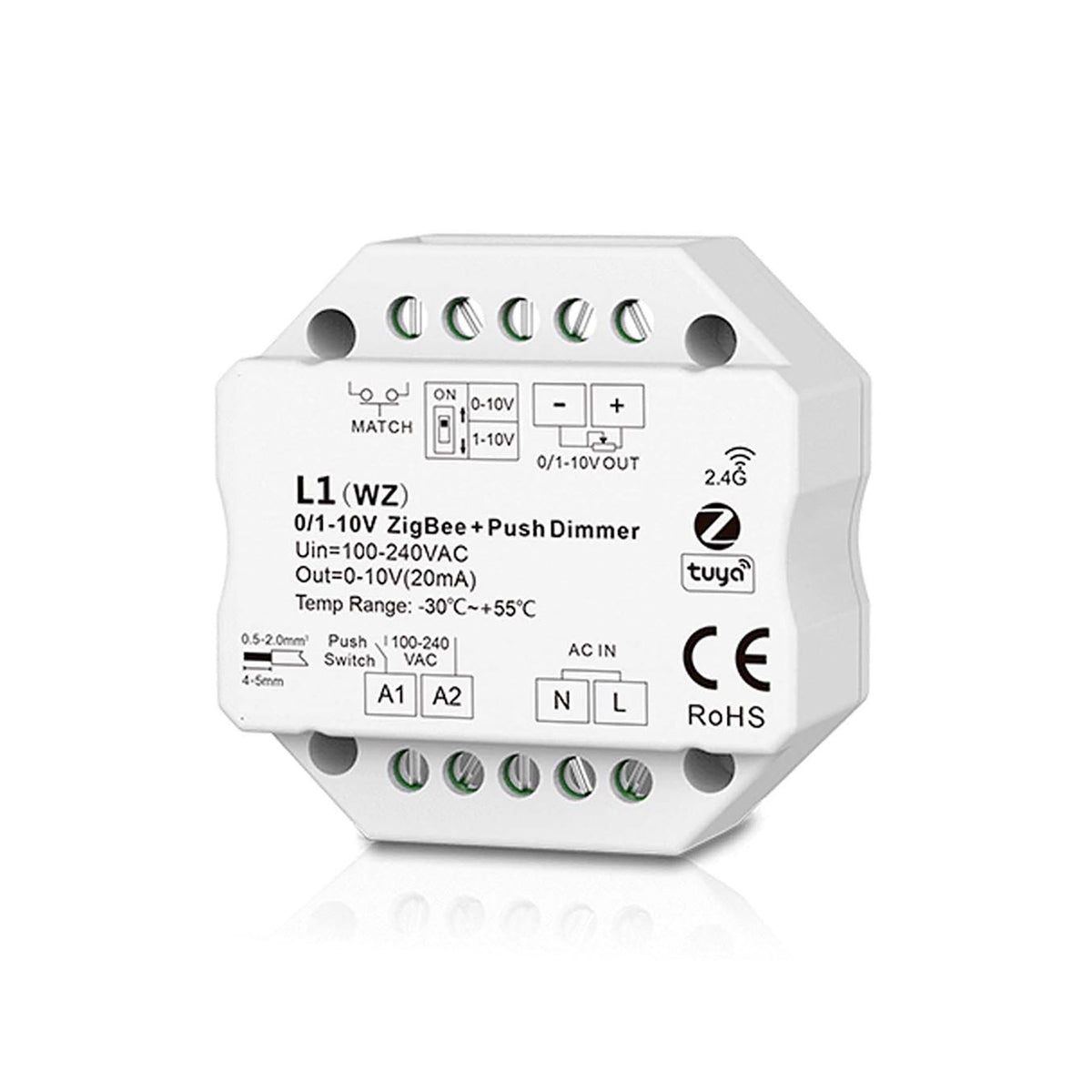 G.W.S. LED LED AC100-240V 0/1-10V Zigbee Push Dimmer Tuya APP 2.4GHz RF L1(WZ)