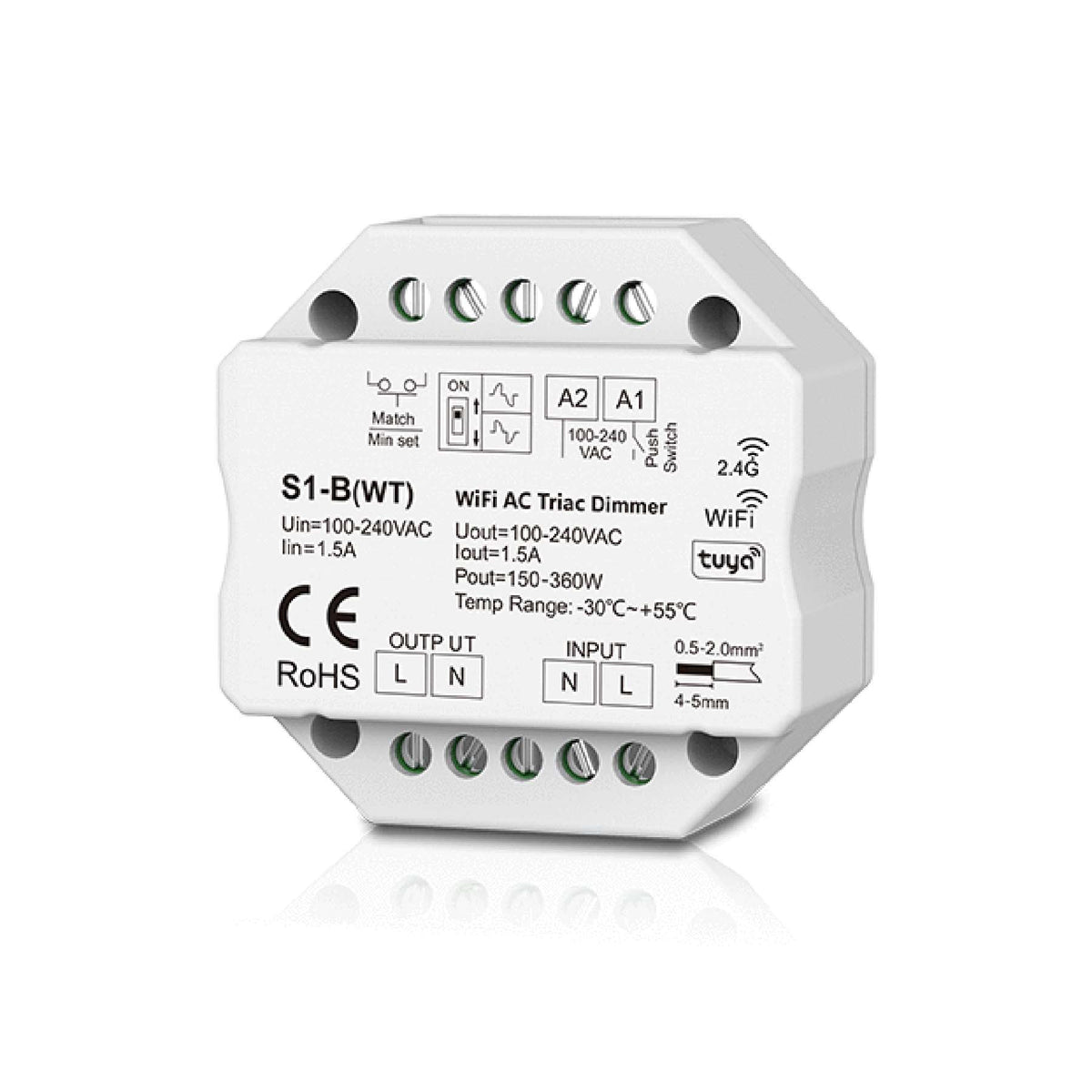 G.W.S. LED LED AC100-240V Triac Wifi Dimmer Tuya APP 2.4GHz RF S1-B(WT)