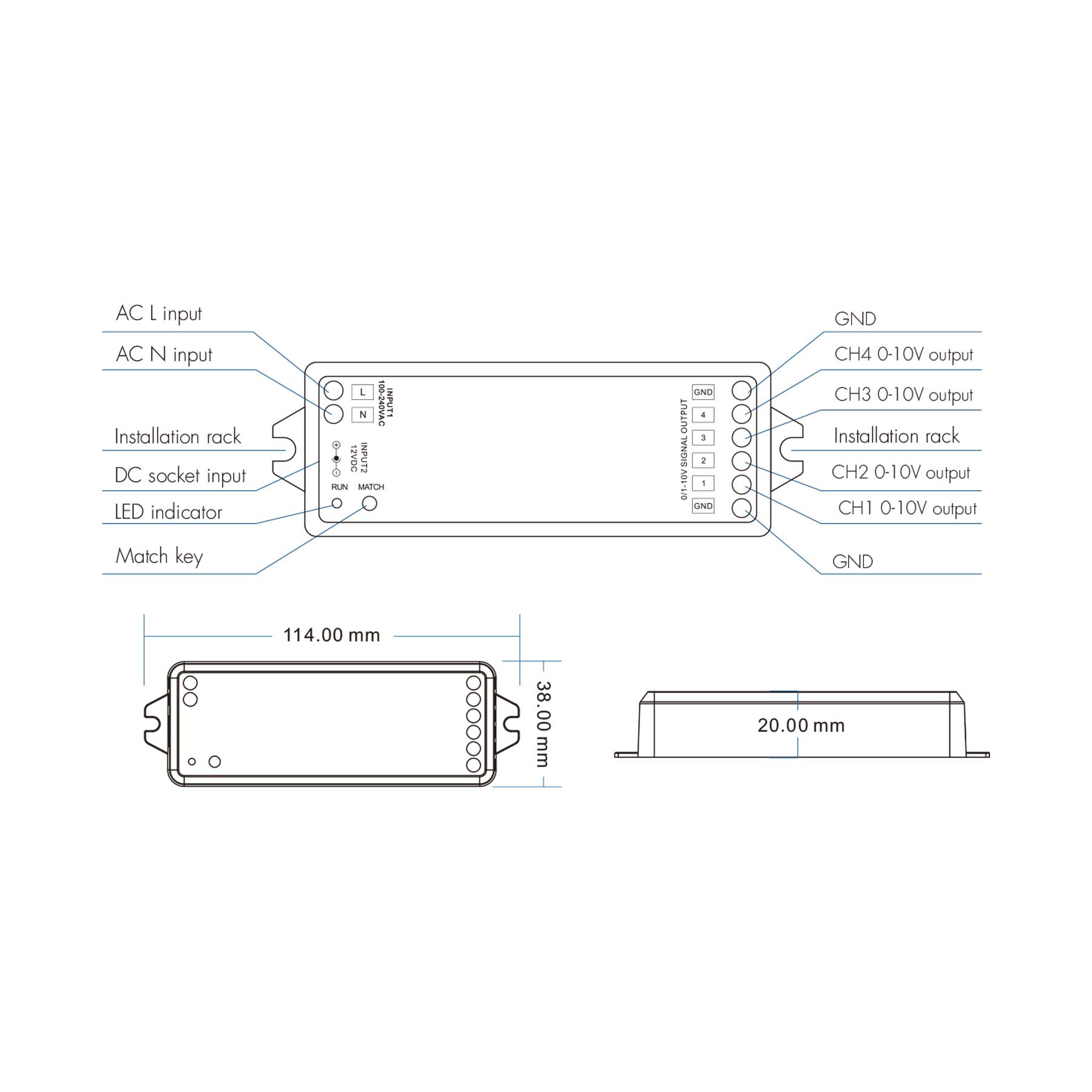 G.W.S. LED LED RF To 4 Channels 0-10V Dimmer L4-M