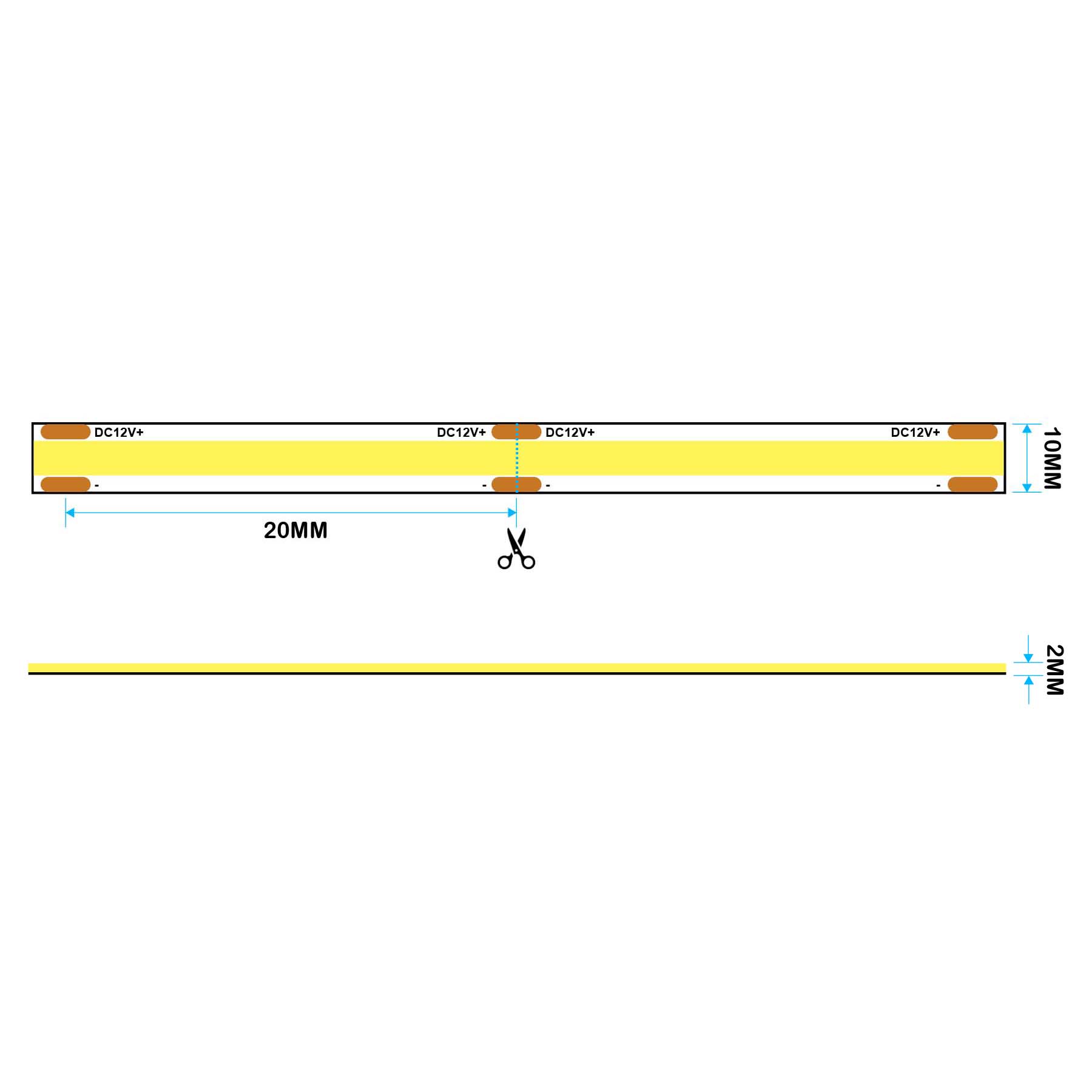 G.W.S. LED LED Strip Lights 10mm Wide 12V 5M Seamless COB LED Strip Light 384 LEDs/M