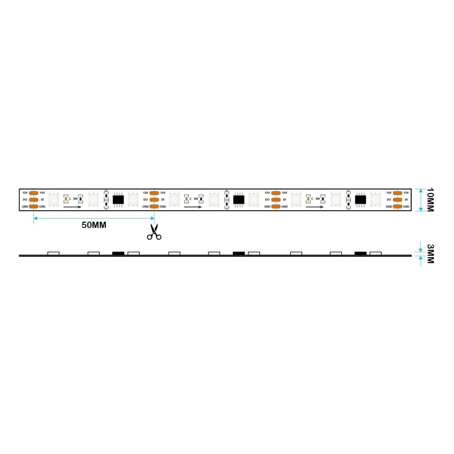 WS2811 SPI 5050 RGB LED Strip Light 12V – 5M Digital Addressable, 20px