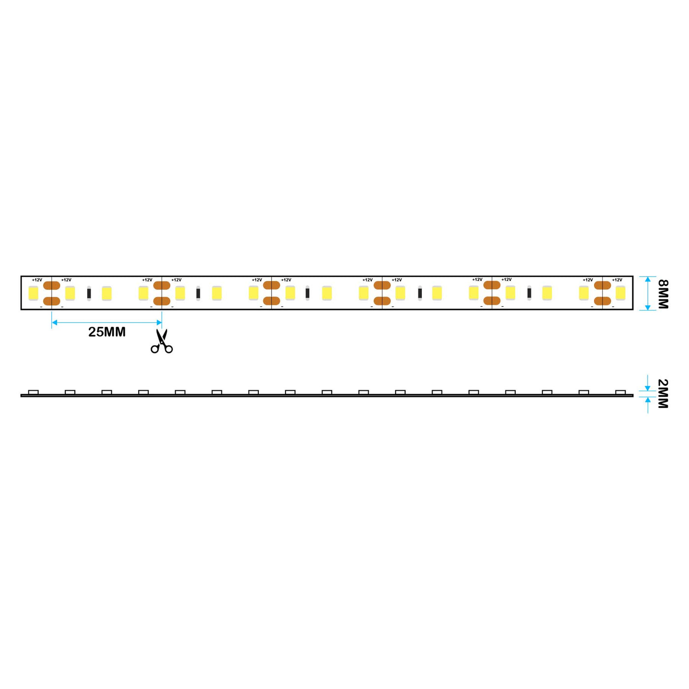 LED 2835 Strip Light, 5M Reel, IP20, 12V, 120 LEDs/M