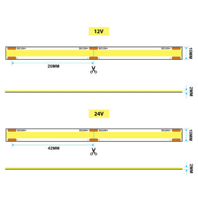 G.W.S. LED LED Strip Lights LED COB Strip Light, Seamless, 5M Reel, IP20, 12V/24V, 10mm Wide