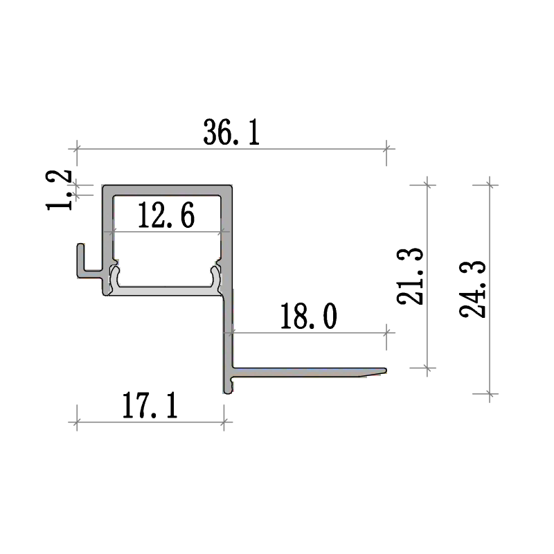 G.W.S. LED Plaster-In Trimless Recessed LED Aluminium Profile 36.1x21.3mm (2002)
