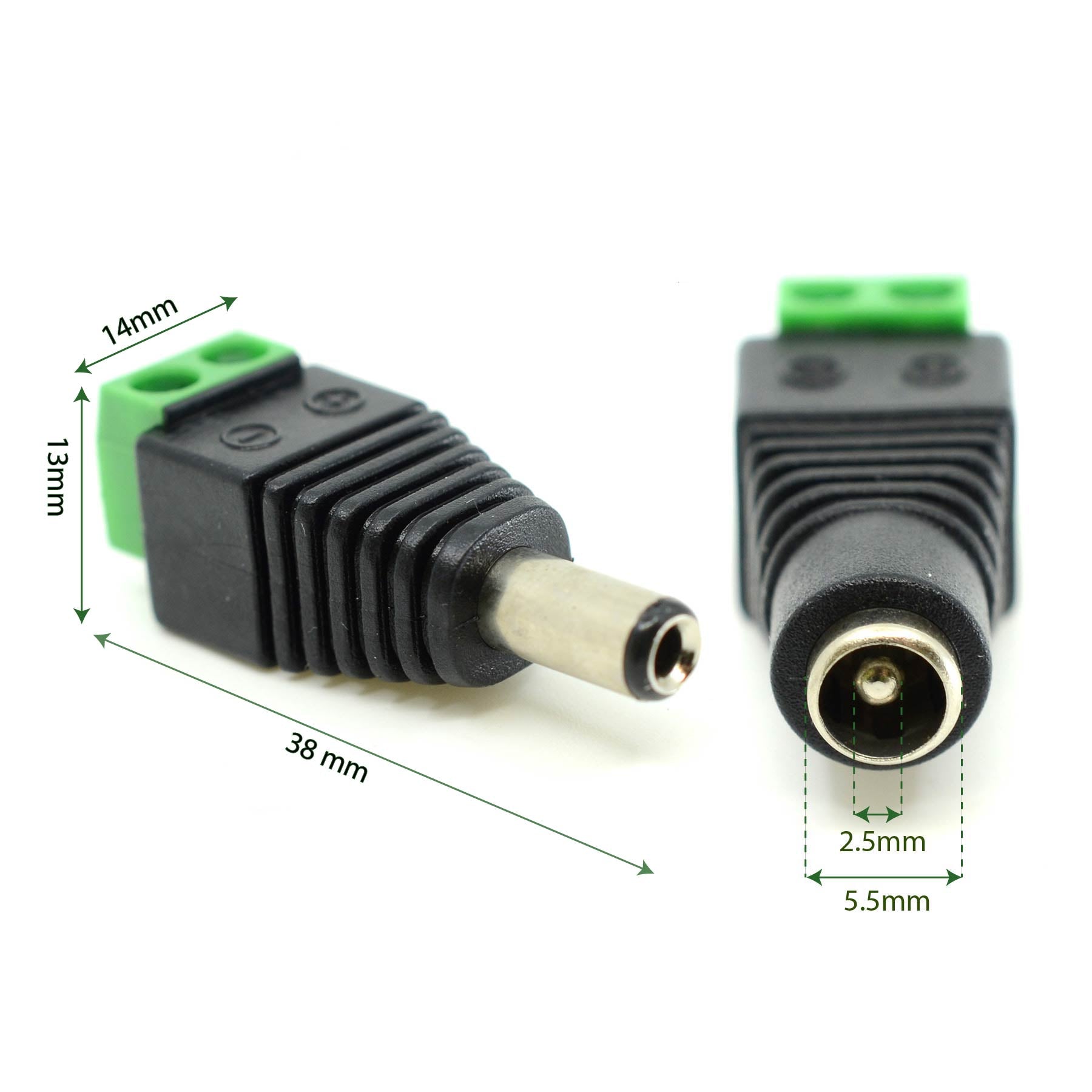 G.W.S. LED Strip Connectors Male 5.5mmx2.5mm DC Socket Jack Connector