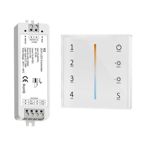G.W.S. LED White LED 12-24V DC CCT Controller V2 + 4 Zone Panel Remote Control 100-240V AC Input T12-1