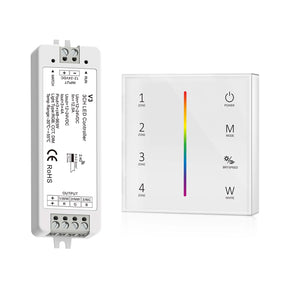 G.W.S. LED LED 12-24V DC RGB/RGBW Controller V3 + 4 Zone Panel Remote Control 2*AAA Battery T24