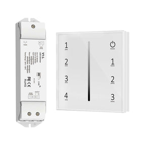 G.W.S. LED White LED 12-48V DC Dimming Controller V1-L + 4 Zone Panel Remote Control 100-240V AC Input T11-1