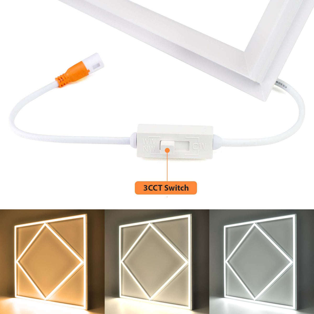 G.W.S LED Wholesale 595x595mm LED Panel Lights 3CCT (3000K+4000K+6000K) / No LED Diamond Lattice Panel Frame Border Edge Light 591x591mm 60W