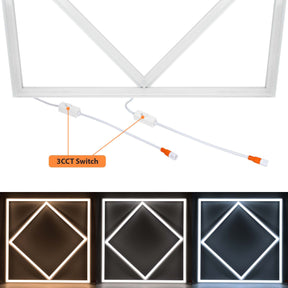 G.W.S LED Wholesale 595x595mm LED Panel Lights 3CCT (3000K+4000K+6000K) / No LED Diamond Lattice Panel Frame Border Edge Light 591x591mm 60W