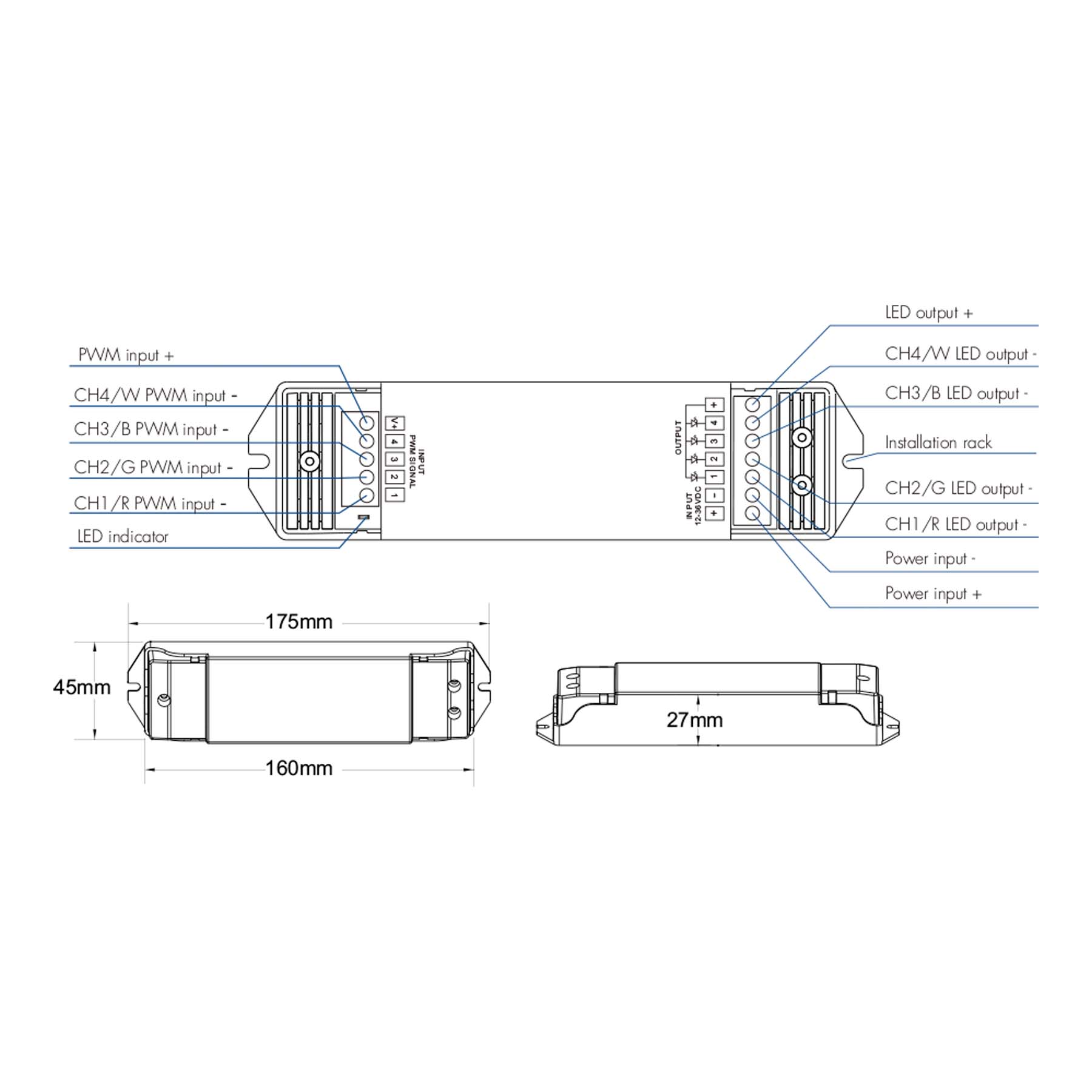 G.W.S LED Wholesale LED Amplifiers 4CH*5A 12-36V DC CV CCT/RGB/RGBW Power Repeater EV4