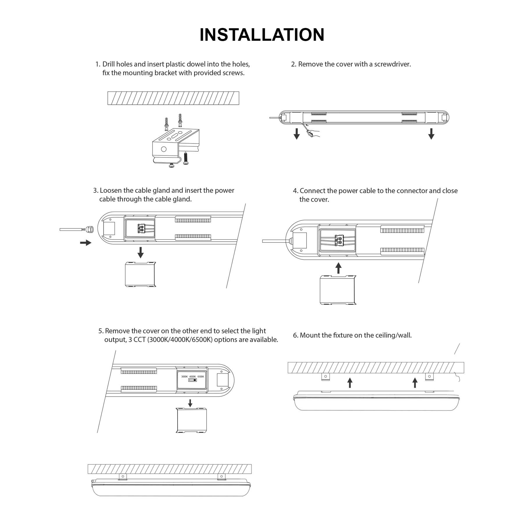 G.W.S. LED Wholesale LED Batten Lights LED Tri-Proof Non-Corrosive Batten Light 3CCT