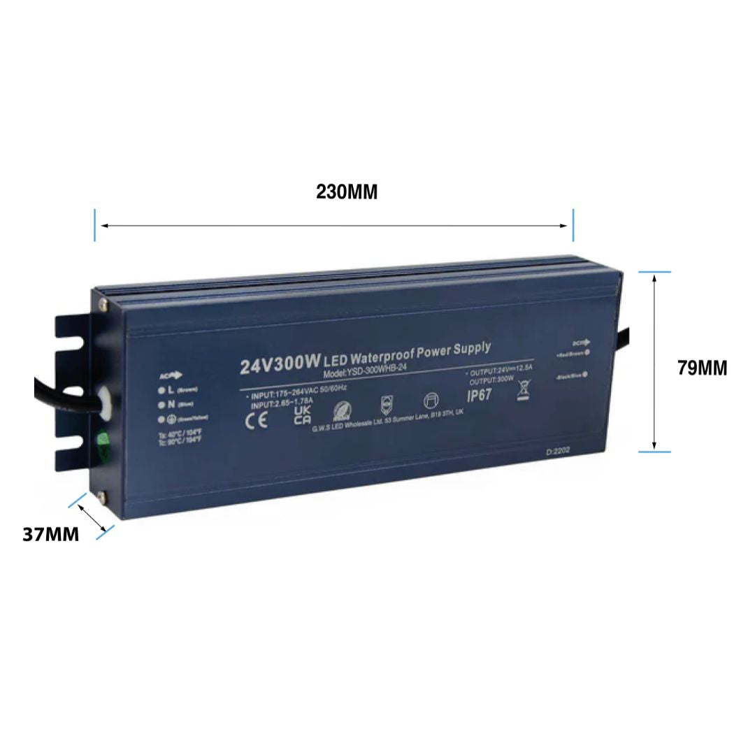 G.W.S LED Wholesale LED Drivers/LED Power Supplies 24V / 300W IP67 Waterproof 24V 12.5A 300W LED Wall Washer Driver