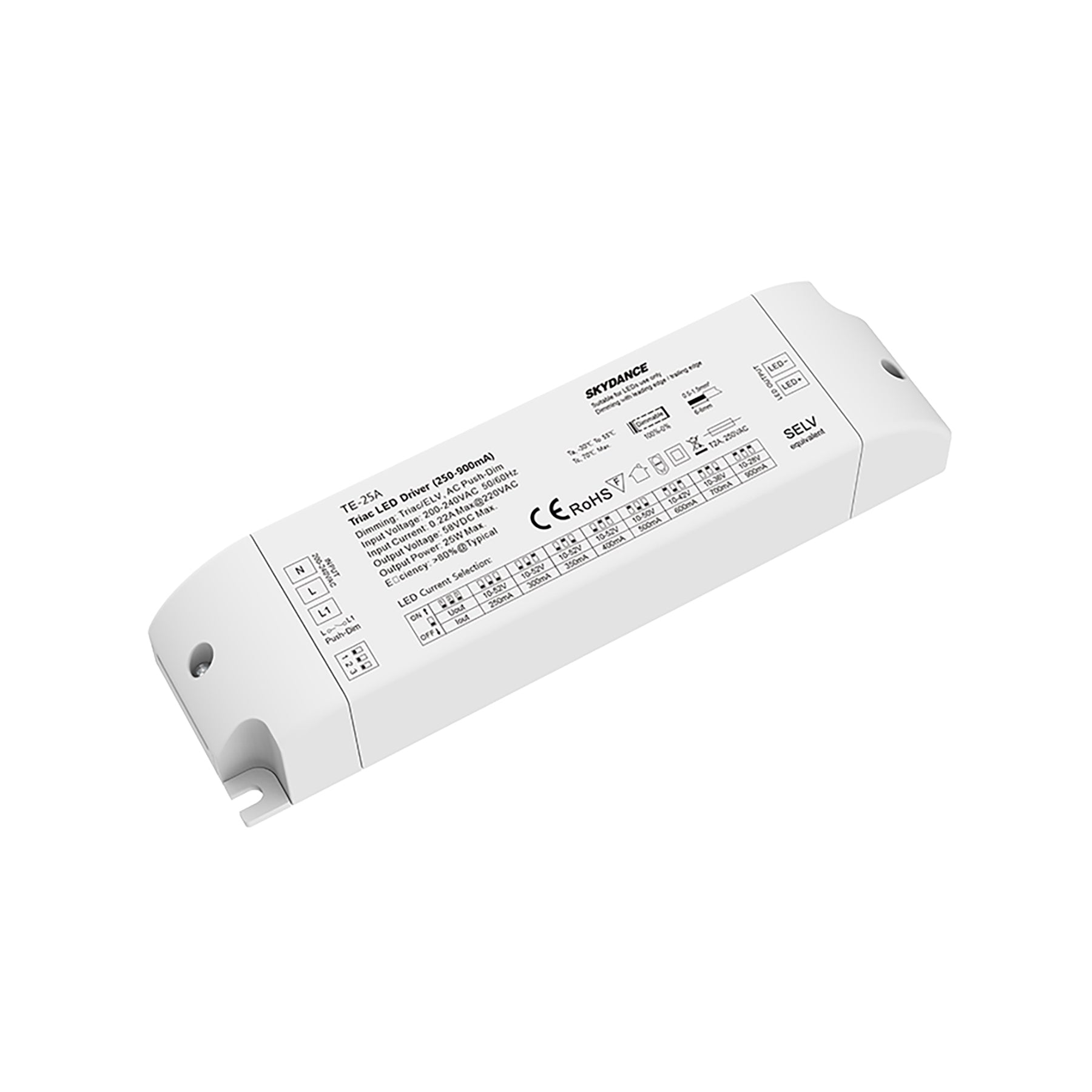 G.W.S LED Wholesale LED Drivers/LED Power Supplies 25W 250-900mA Triac Dimmable LED Driver TE-25A