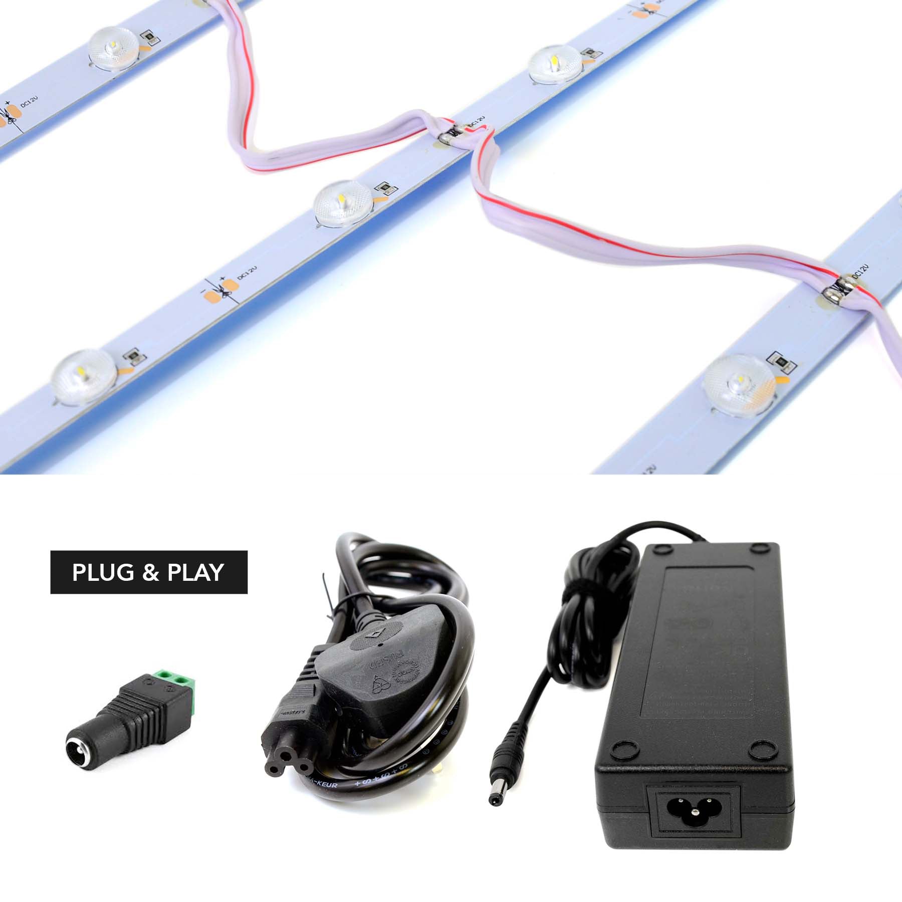 G.W.S LED Wholesale LED Module Lights IP20 (Non-Waterproof) / Cool White (6000K) / Full Kit With Plug & Play LED Driver DC12V 3030 LED Sign Board Light Bar (10pcs)