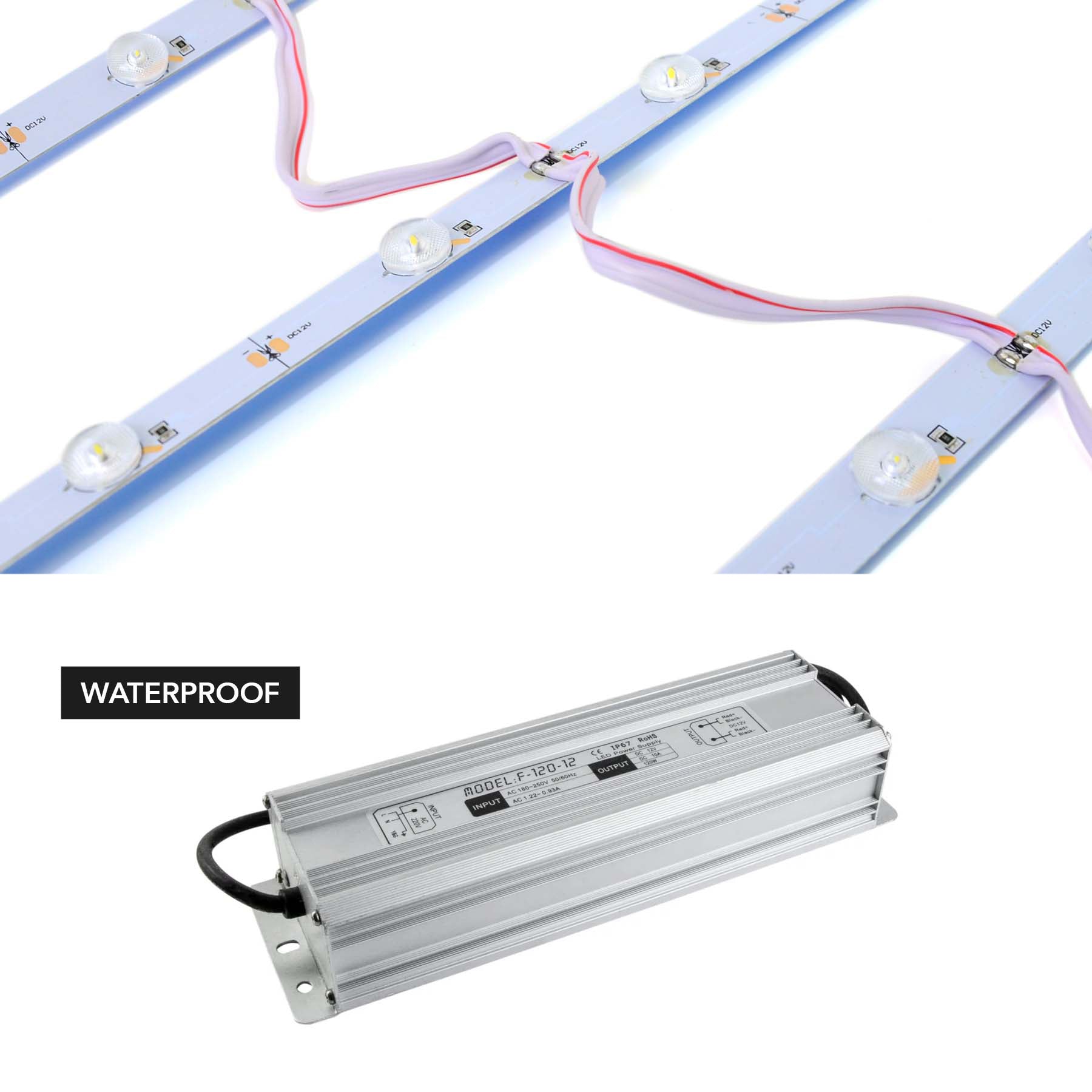 G.W.S LED Wholesale LED Module Lights IP20 (Non-Waterproof) / Cool White (6000K) / Full Kit With Waterproof LED Driver DC12V 3030 LED Sign Board Light Bar (10pcs)