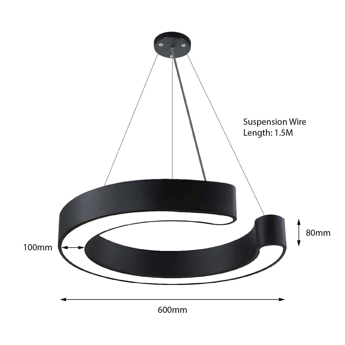 G.W.S LED Wholesale LED Pendant Light 36W / 3CCT (3000K+4000K+6500K) Black LED C Shape Pendant Light 3CCT