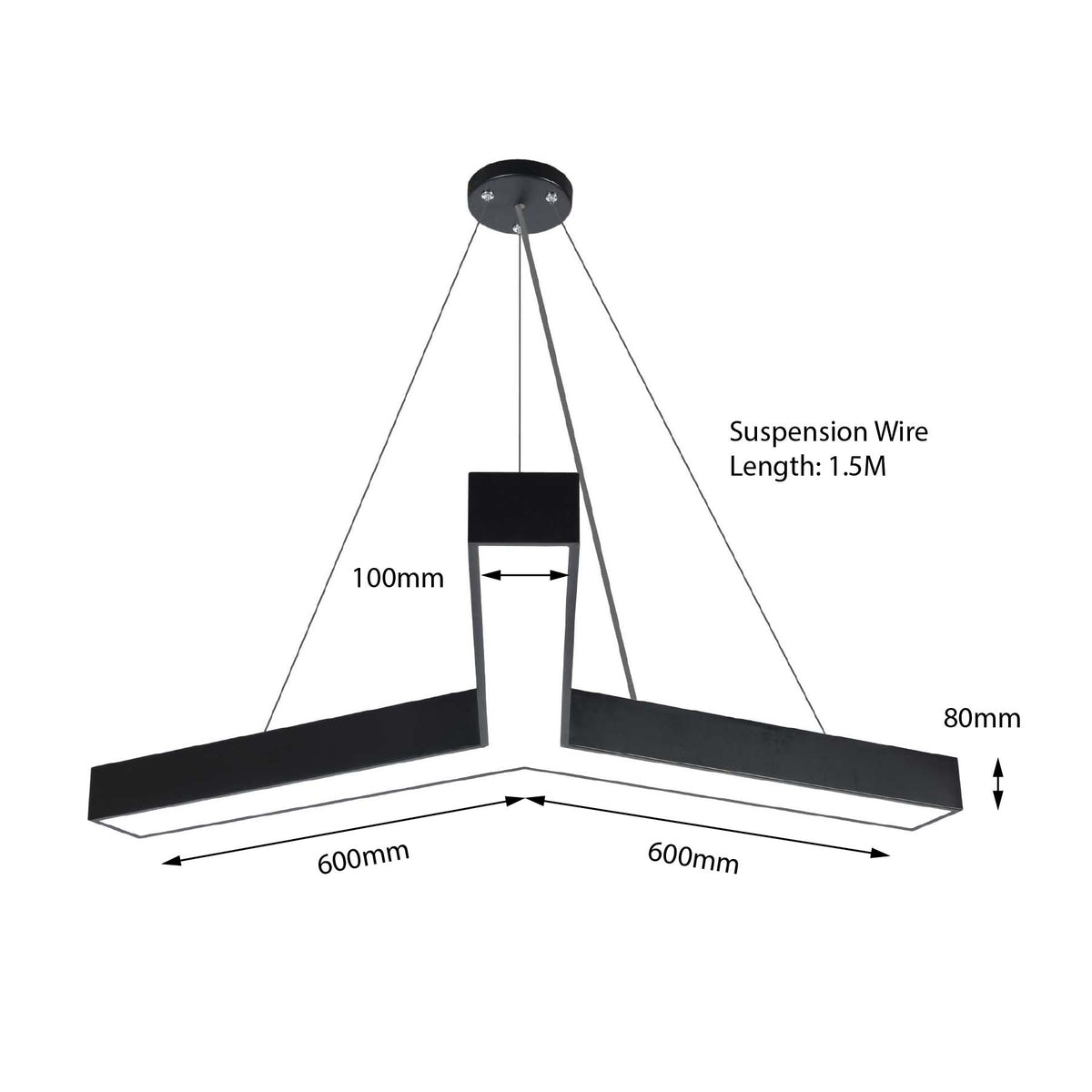 G.W.S LED Wholesale LED Pendant Light 48W / 3CCT (3000K+4000K+6500K) Black LED Y Shape Pendant Light 3CCT