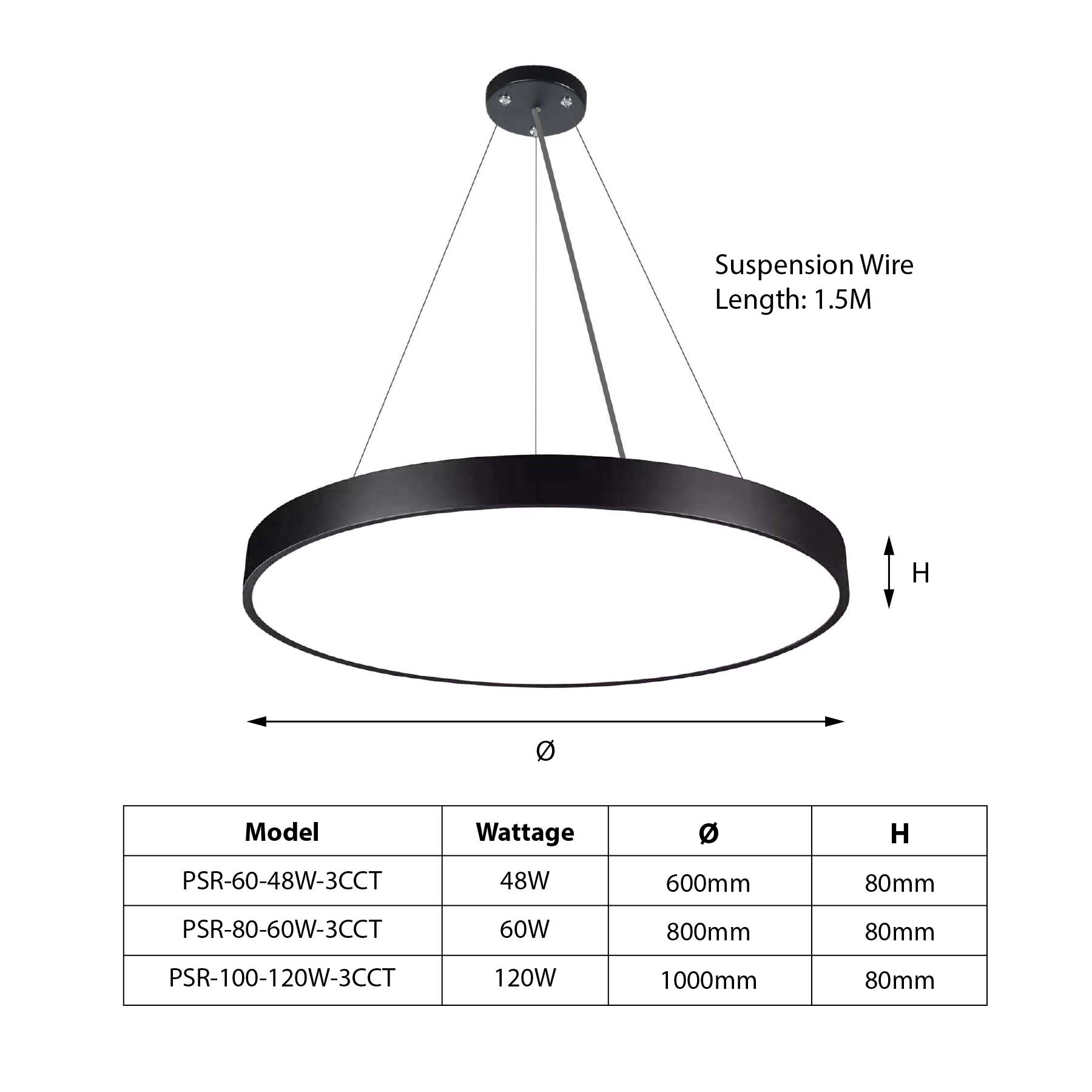 G.W.S LED Wholesale LED Pendant Light Black LED Circular Pendant Light 3CCT