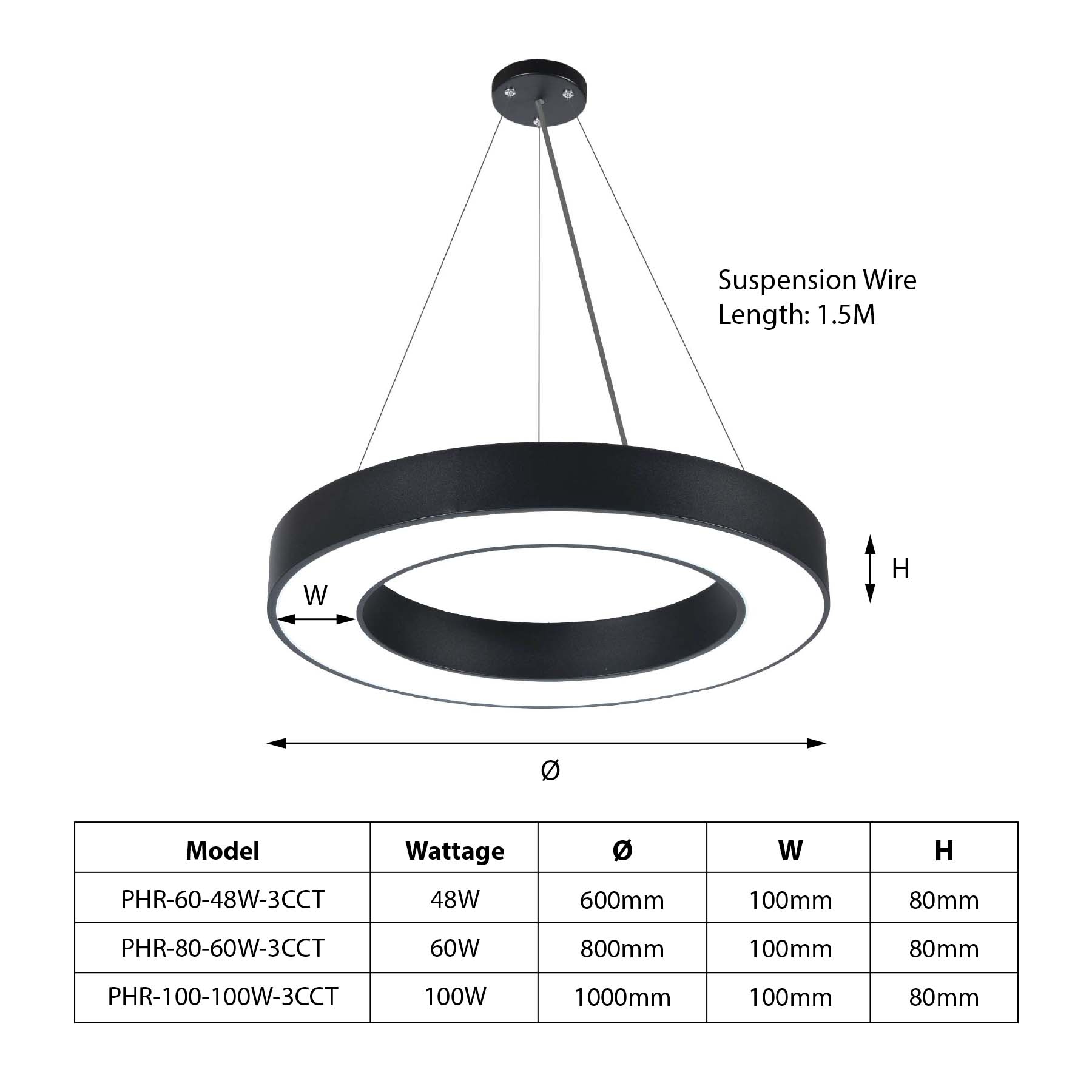 G.W.S LED Wholesale LED Pendant Light Black LED Halo Ring Pendant Light 3CCT