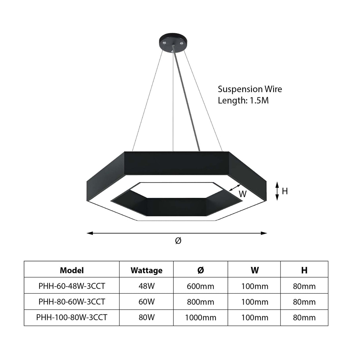 G.W.S LED Wholesale LED Pendant Light Black LED Hexagon Halo Pendant Light 3CCT